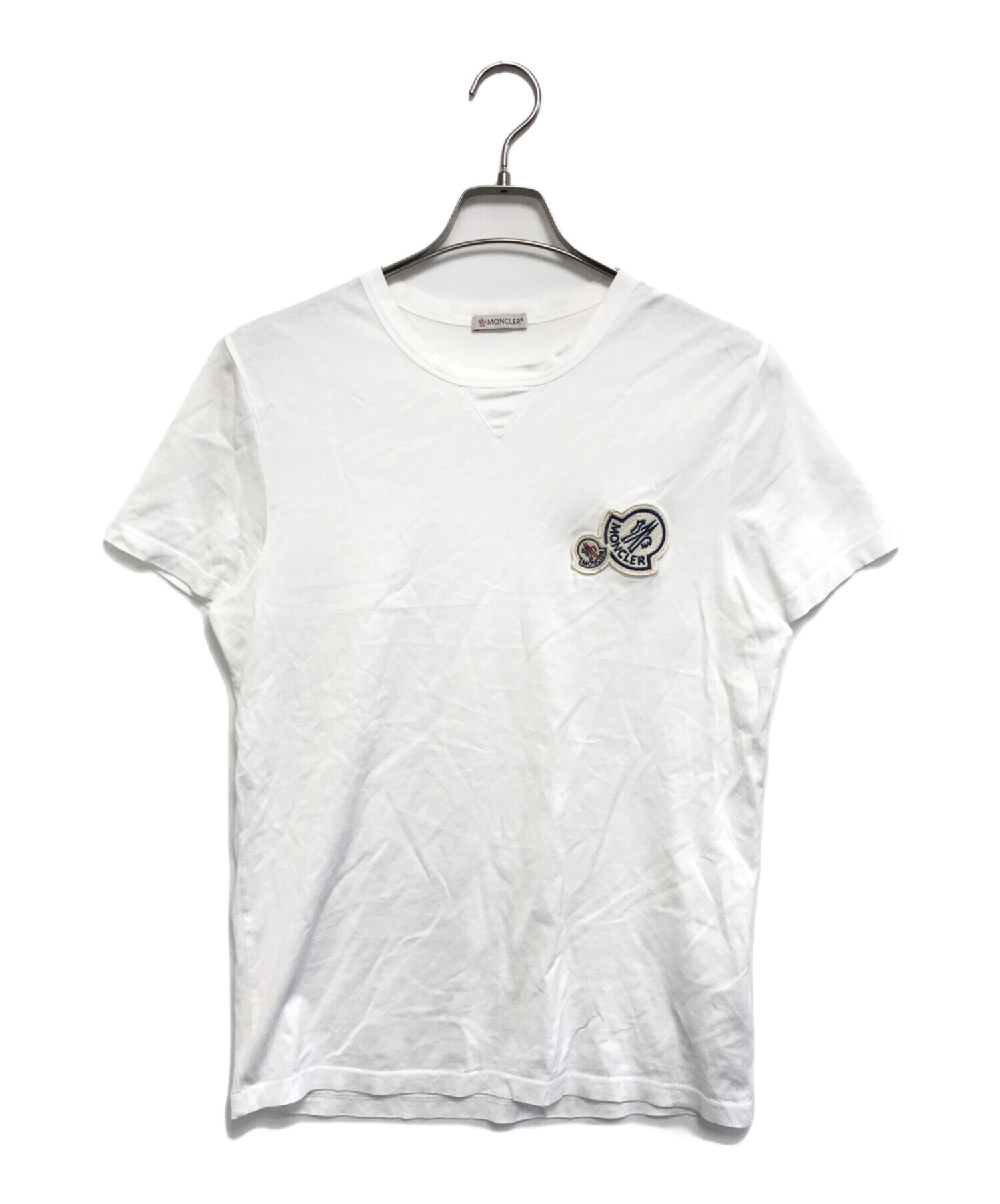 希少 MONCLER　モンクレール　Tシャツ　白　メンズ　古着 MONCLER（モンクレール） メンズ Tシャツ 半袖 ワンポイント クルー