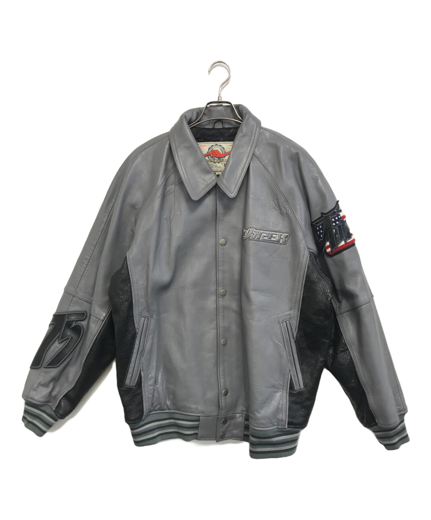 AVIREX ライダースジャケット Mサイズ グレー 中古・古着通販】AVIREX (アヴィレックス) 切替レザージャケット