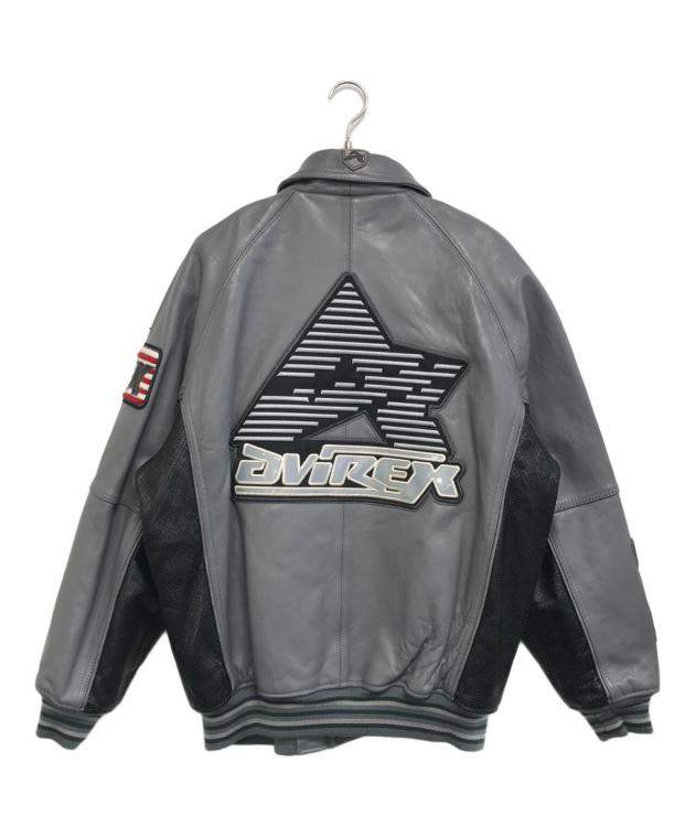 AVIREX グレー レザージャケット M 中古・古着通販】AVIREX (アヴィレックス) 切替レザージャケット