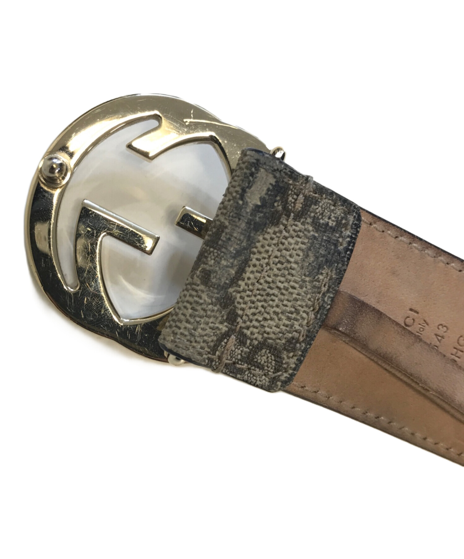 GUCCI グッチ ベルト  グレー 【古着】【中古】【送料無料】 中古・古着通販】GUCCI (グッチ) GGインターロッキングレザーベルト