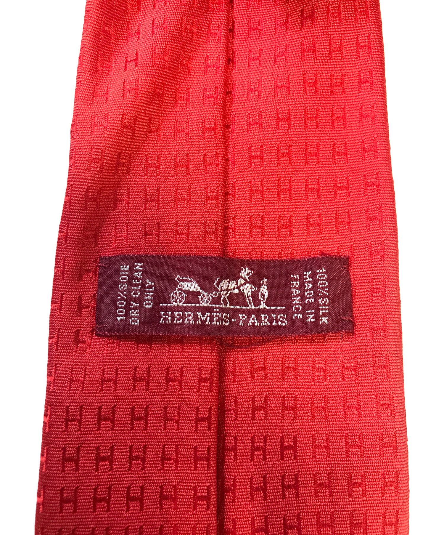 HERMES エルメス ネクタイ | トライバル柄 シルク ネクタイ | レッド ゴールド | フランス製 ブランド ファッション アイテム【メンズ】【中古】 中古・古着通販】HERMES (エルメス) シルクネクタイ レッド サイズ