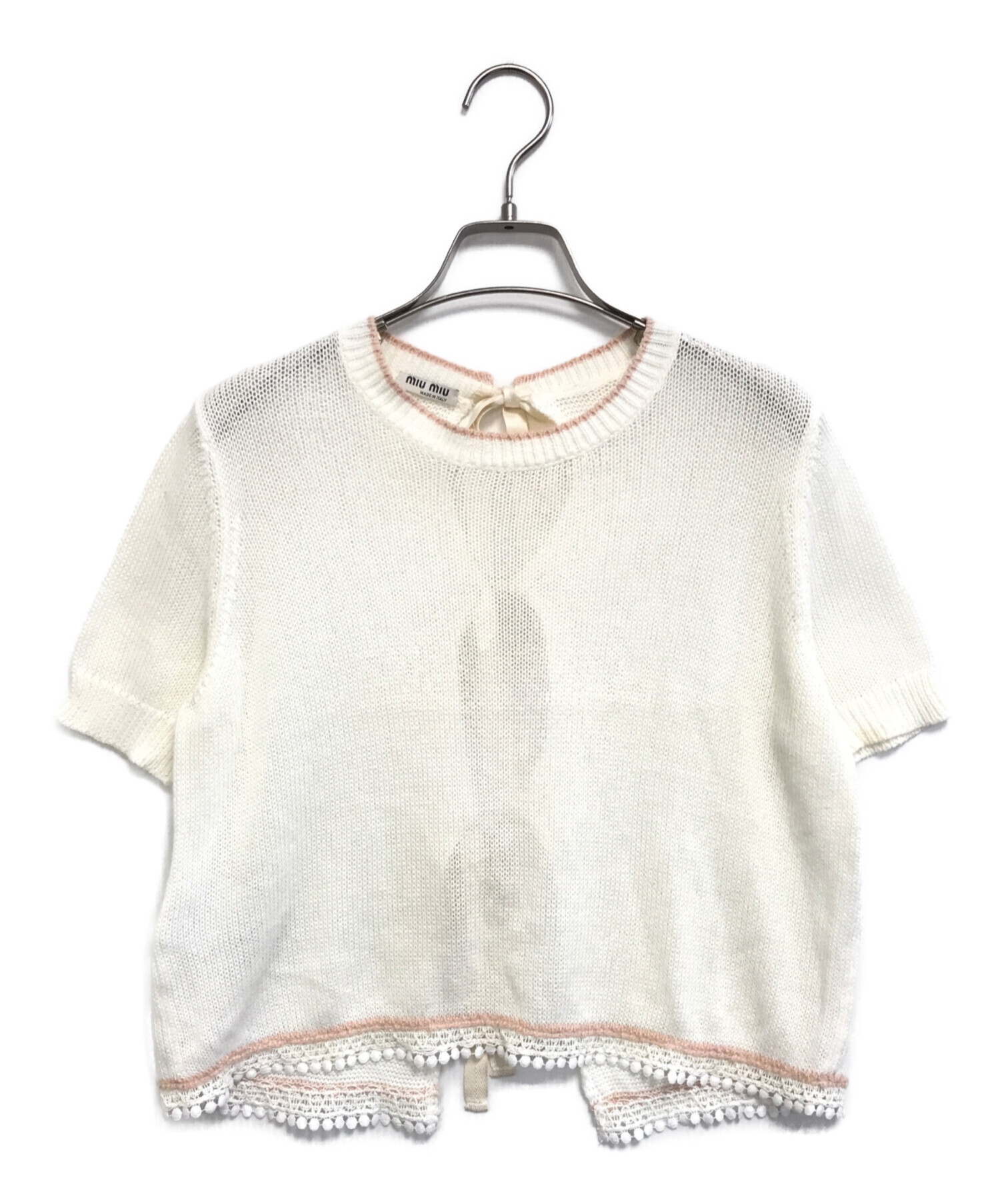 miu miu ミュウミュウ 装飾 半袖ニット 中古・古着通販】MIU MIU (ミュウミュウ) 半袖ニット ホワイト サイズ