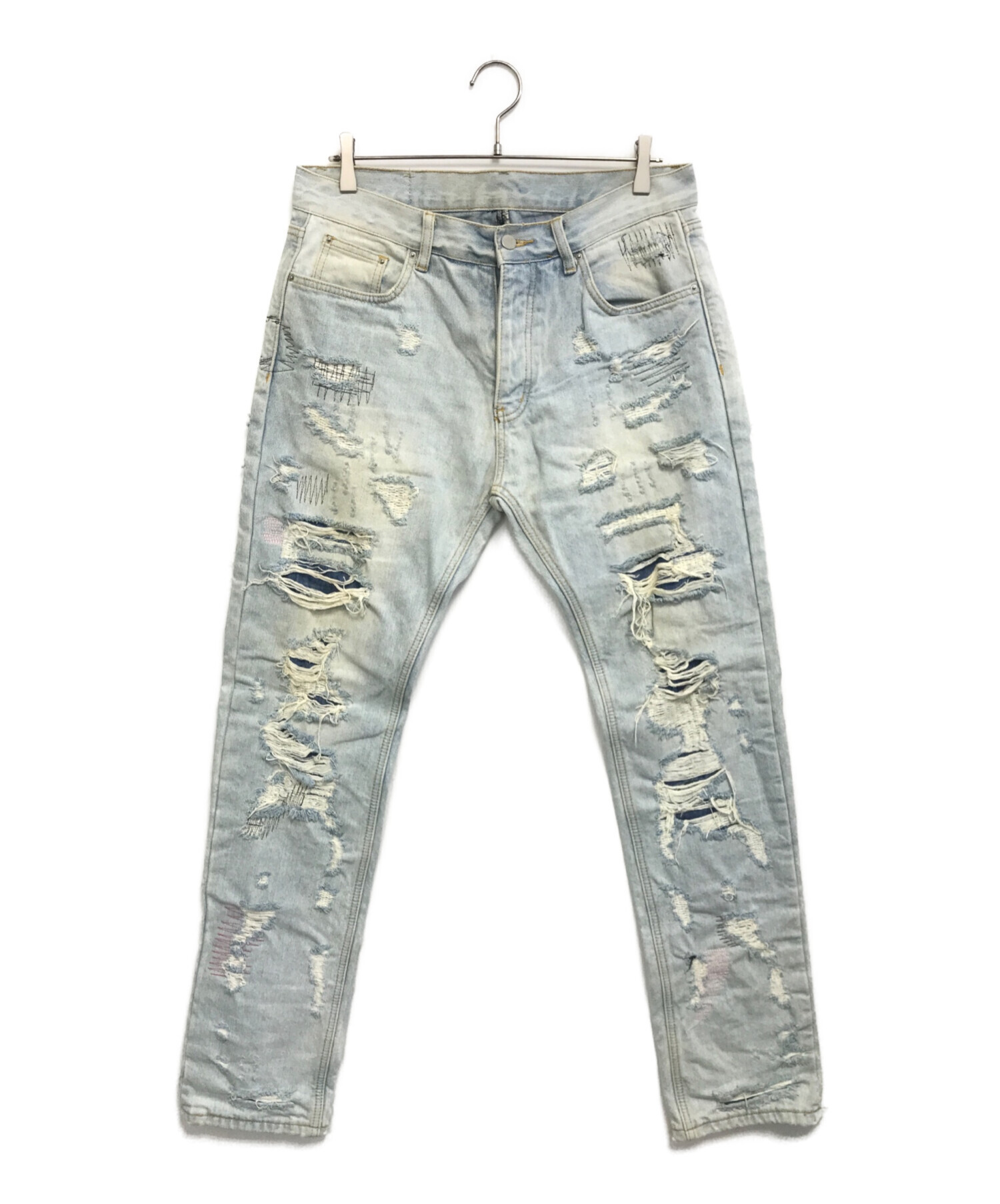 中古・古着通販】mnml (ミニマル) ダメージデニムパンツ インディゴ