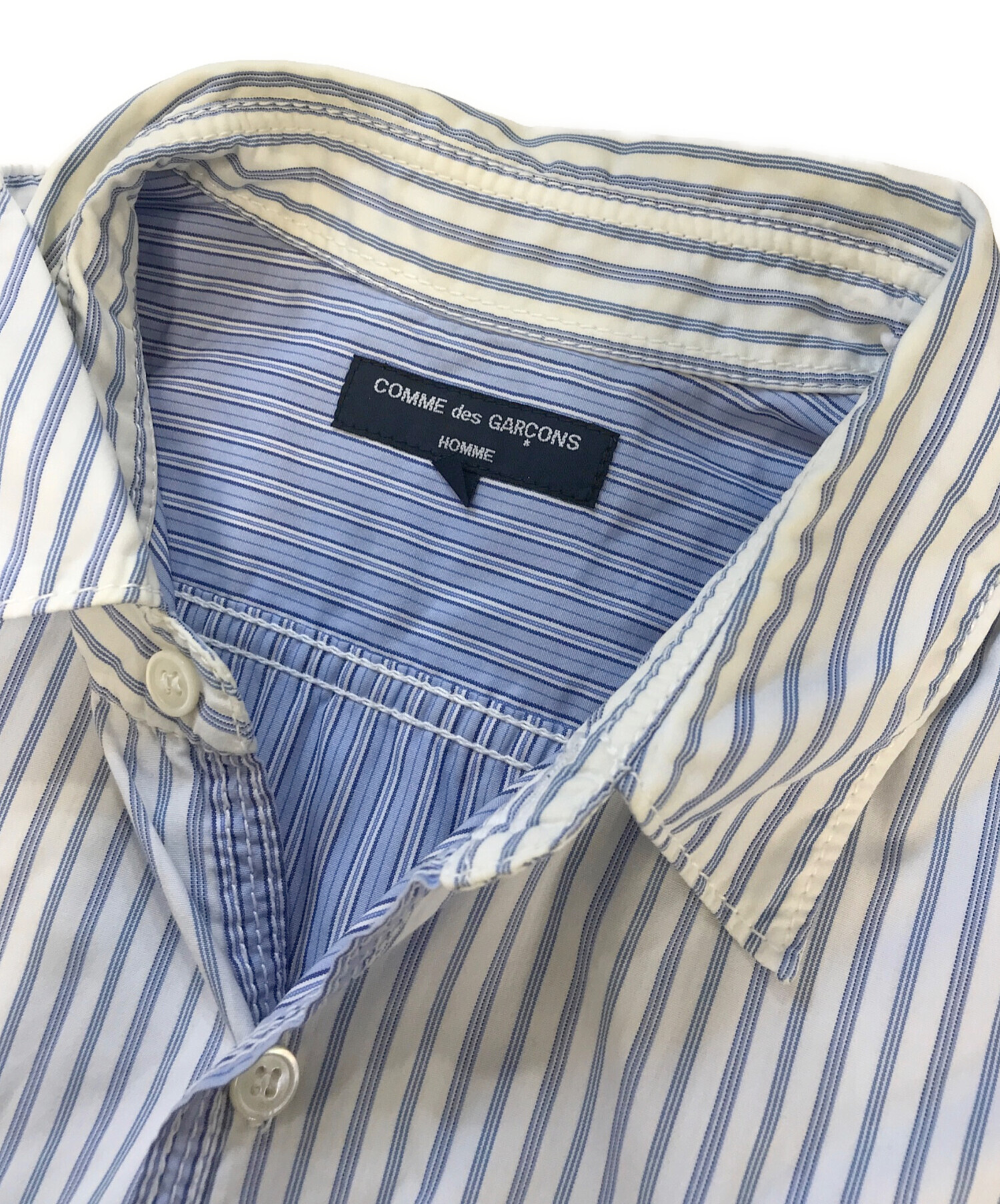 コムデギャルソンオムドゥ 長袖シャツ ストライプ 切替 ドッキング ブルー L 中古・古着通販】COMME des GARCONS HOMME (コムデギャルソン オム