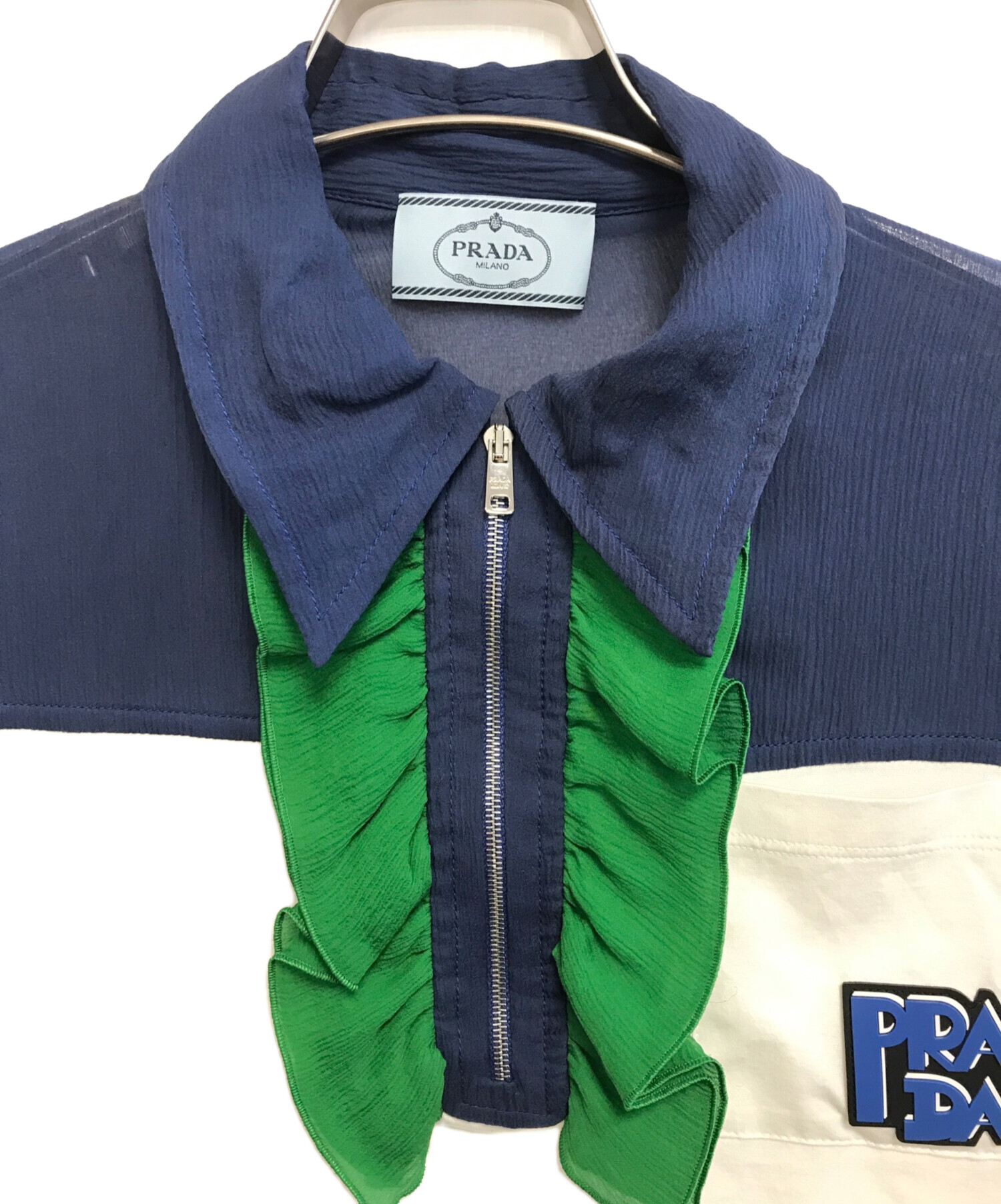 中古・古着通販】PRADA (プラダ) ジップポロシャツ ネイビー×ホワイト