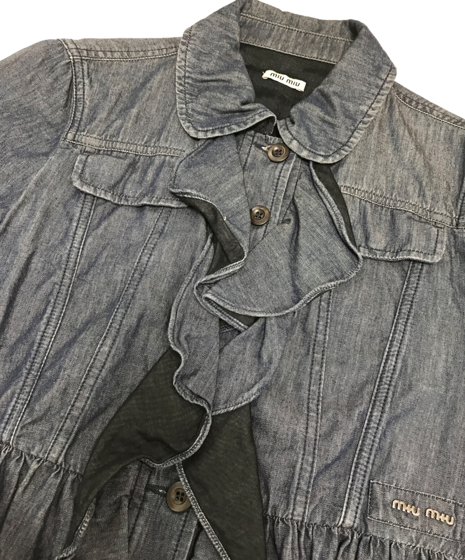 中古・古着通販】MIU MIU (ミュウミュウ) ロゴフリルデニムワンピース