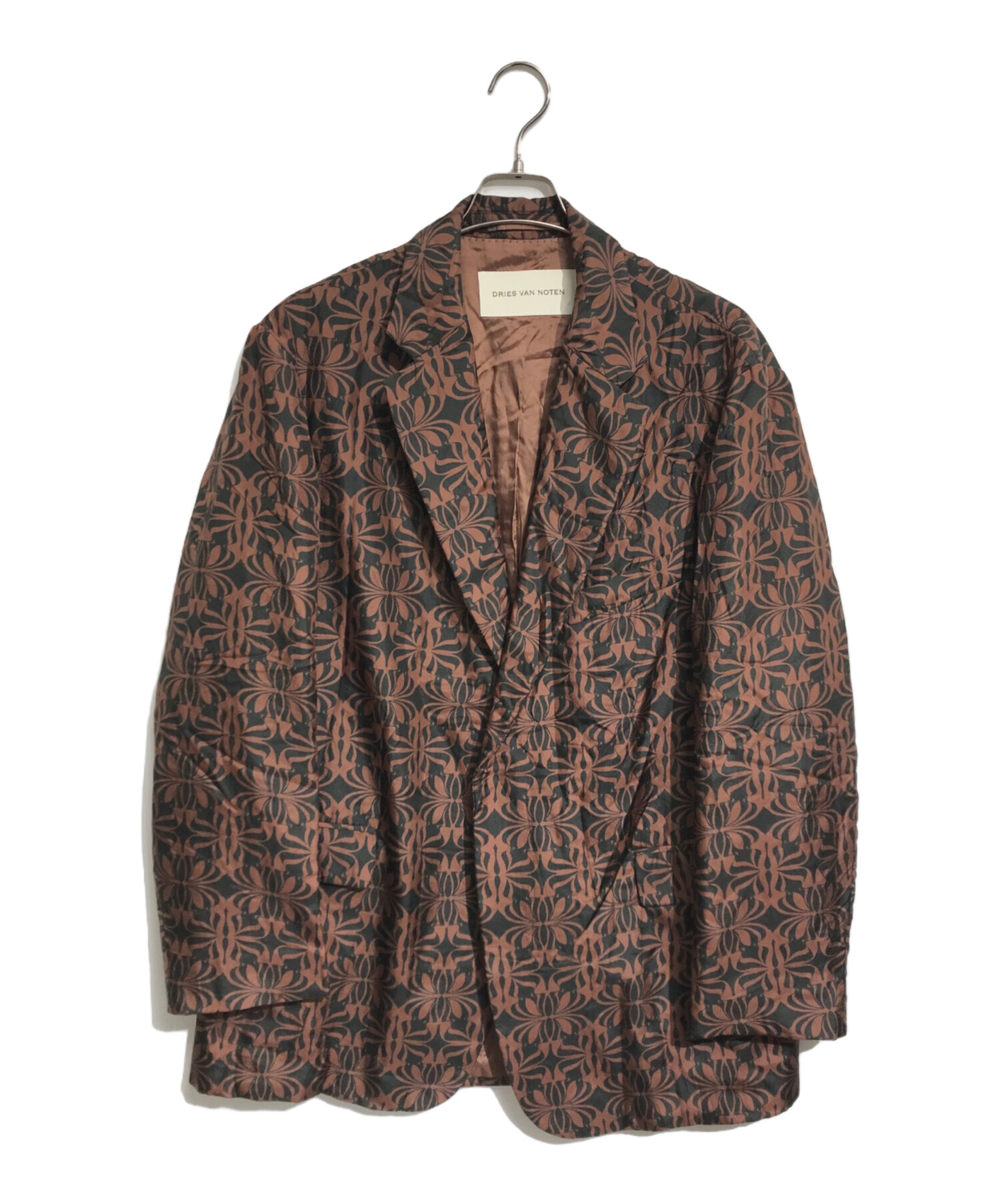 t*k様 DRIES VAN NOTEN テーラードジャケット ブラウン 48 中古・古着通販】DRIES VAN NOTEN (ドリスヴァンノッテン) 総柄シルク