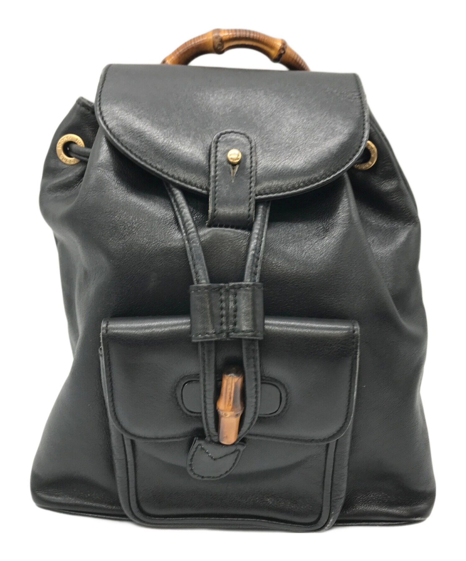 中古・古着通販】GUCCI (グッチ) バンブー レザーリュック ブラック 