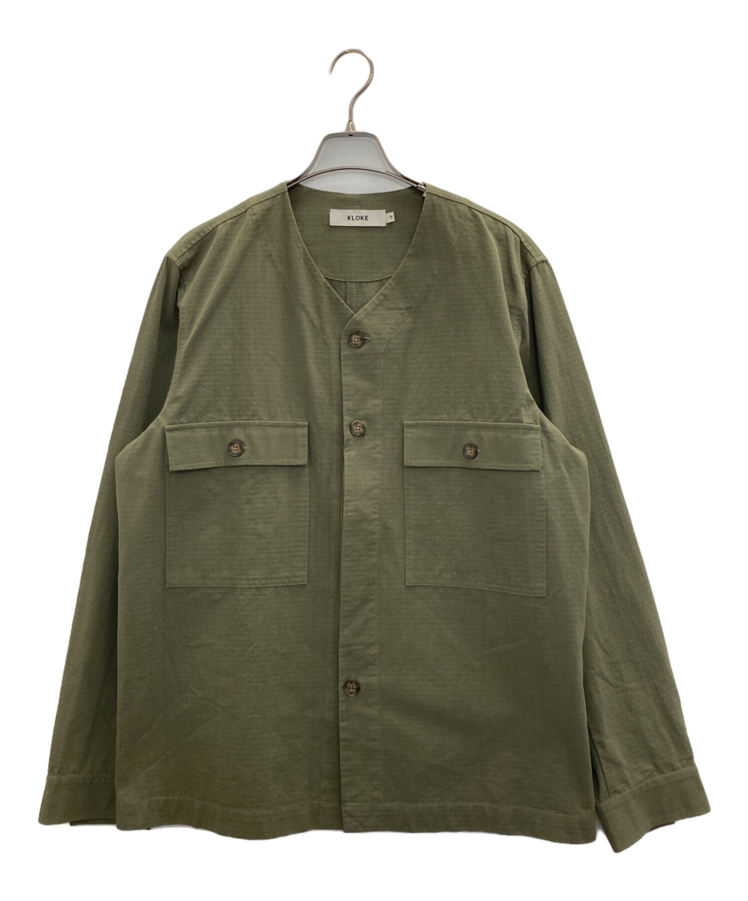 中古・古着通販】KLOKE (クローク) ノーカラージャケット カーキ 