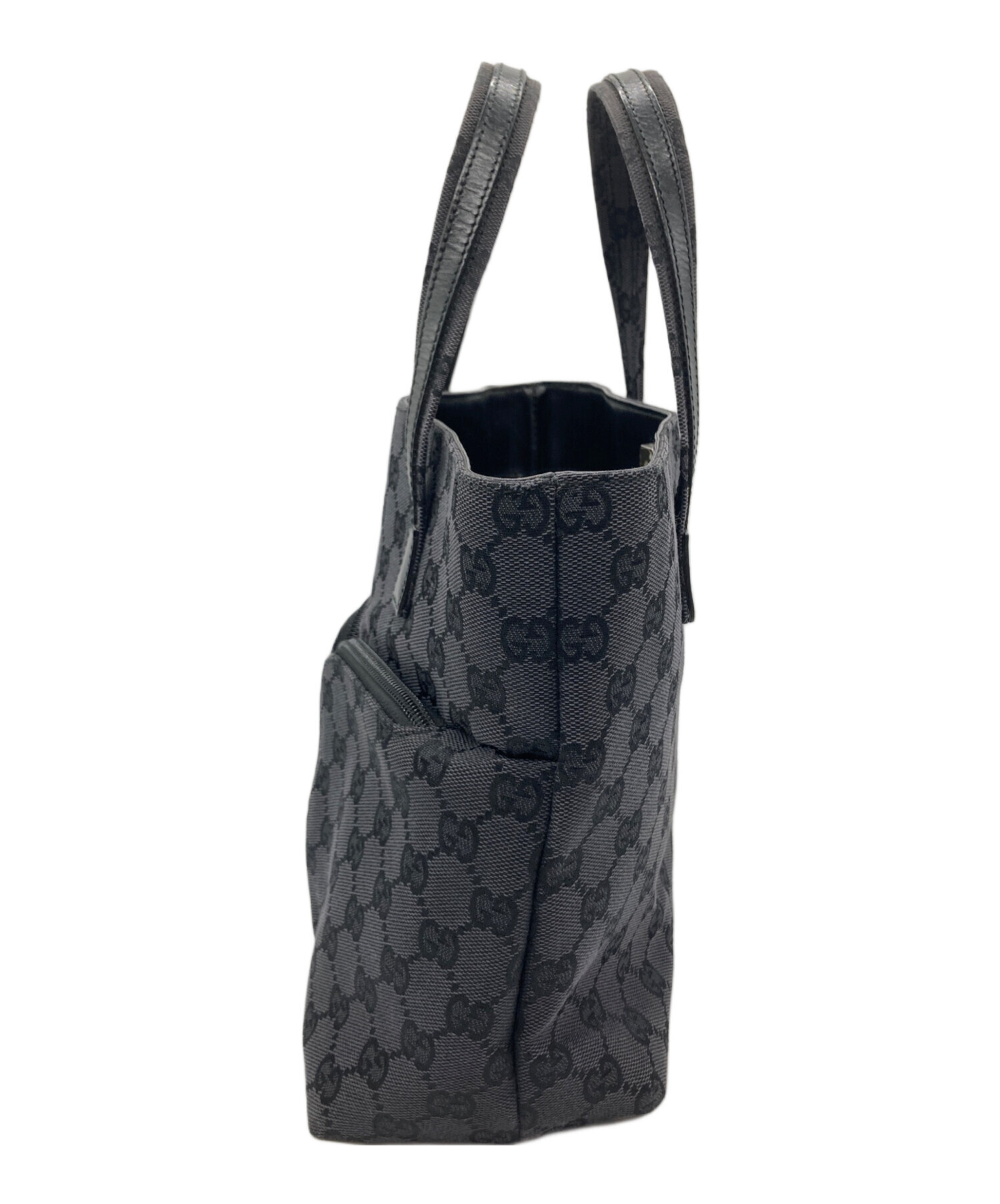 中古・古着通販】GUCCI (グッチ) ダブルポケットハンドバッグ ブラック 
