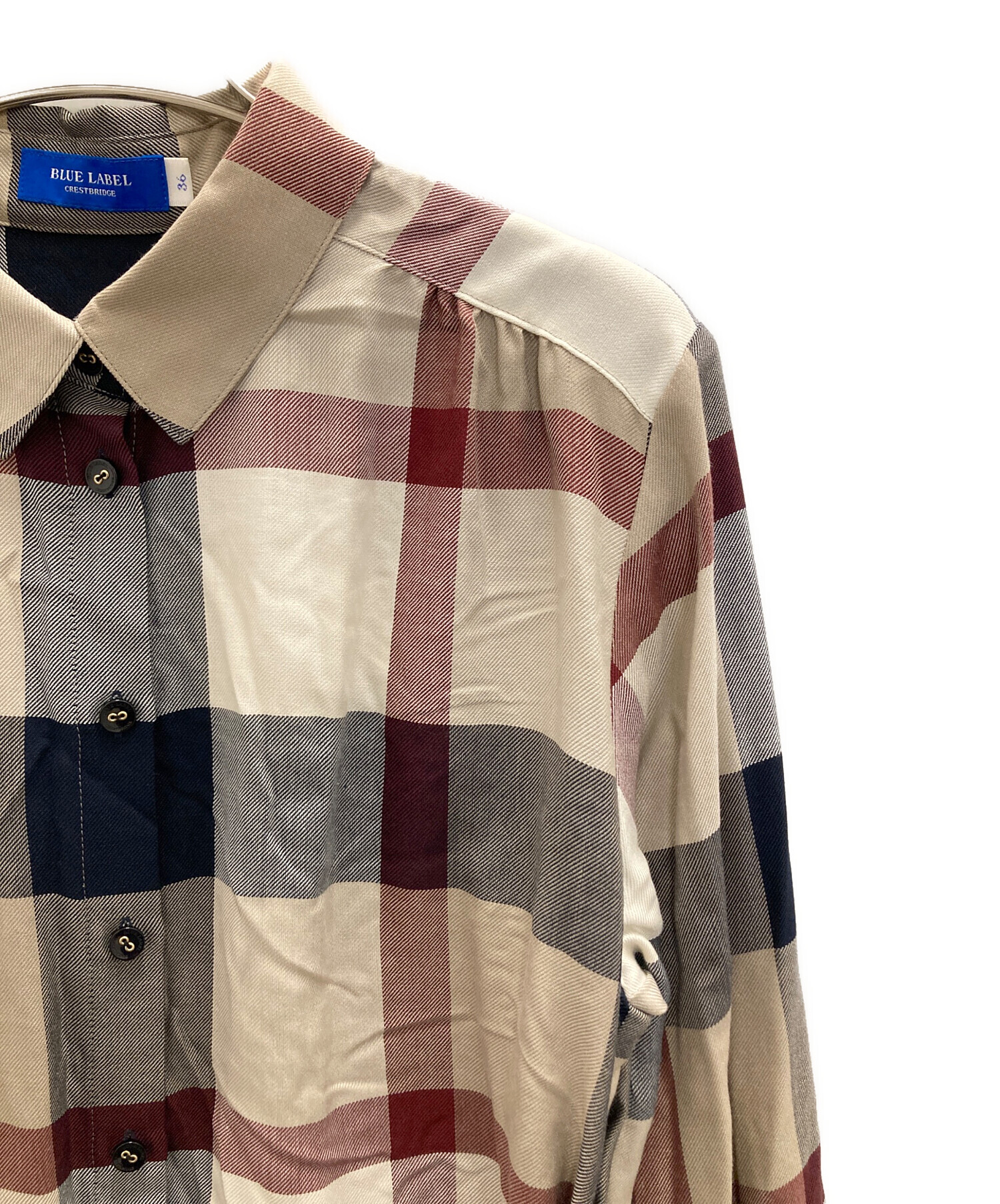 【値下げ】クレストブリッジチェックカラミクロスシャツ　ベージュ36 ブルーレーベルクレストブリッジ BLUE LABEL CRESTBRIDGE クレスト