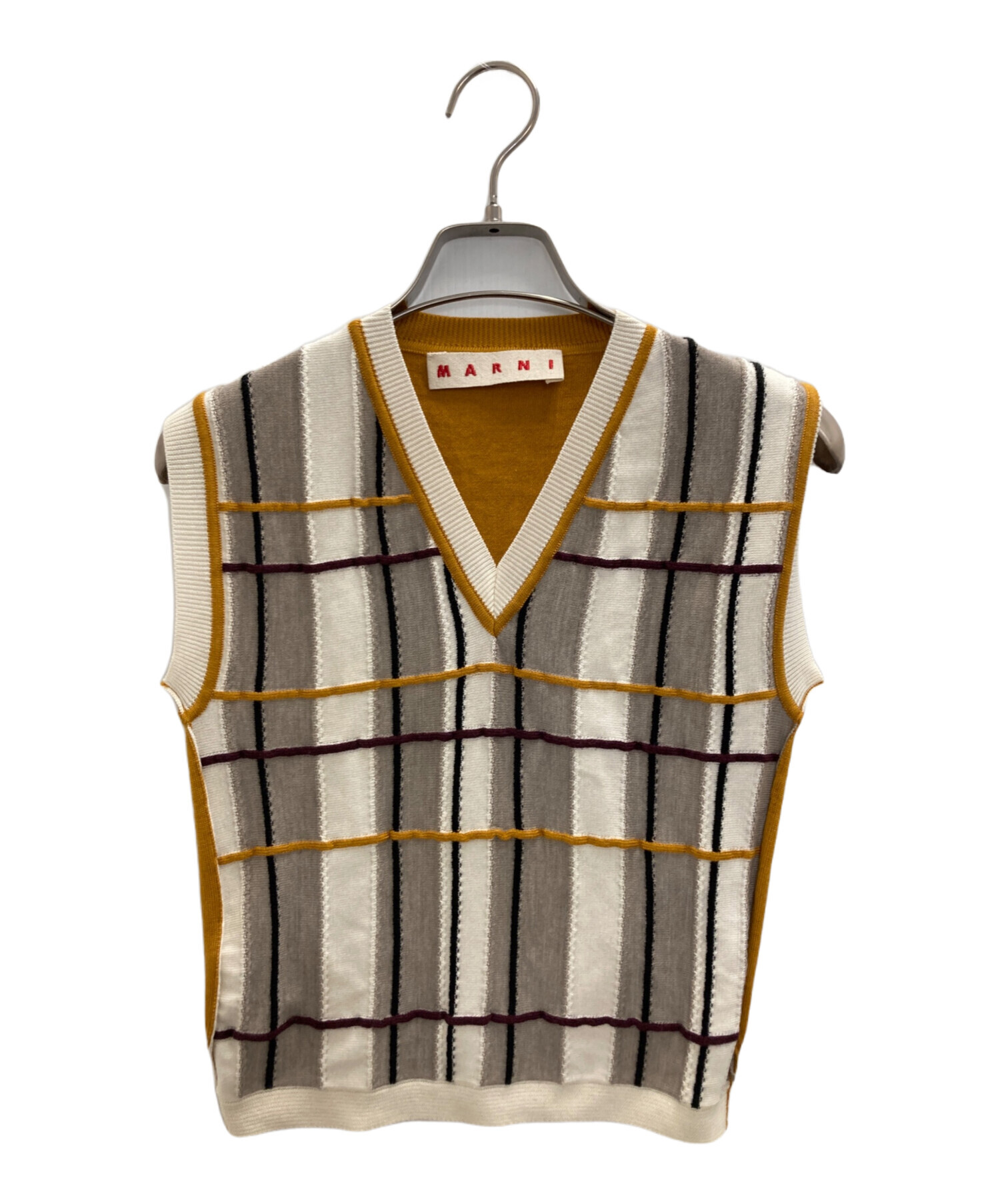 中古・古着通販】MARNI (マルニ) ニットベスト ホワイト×オレンジ