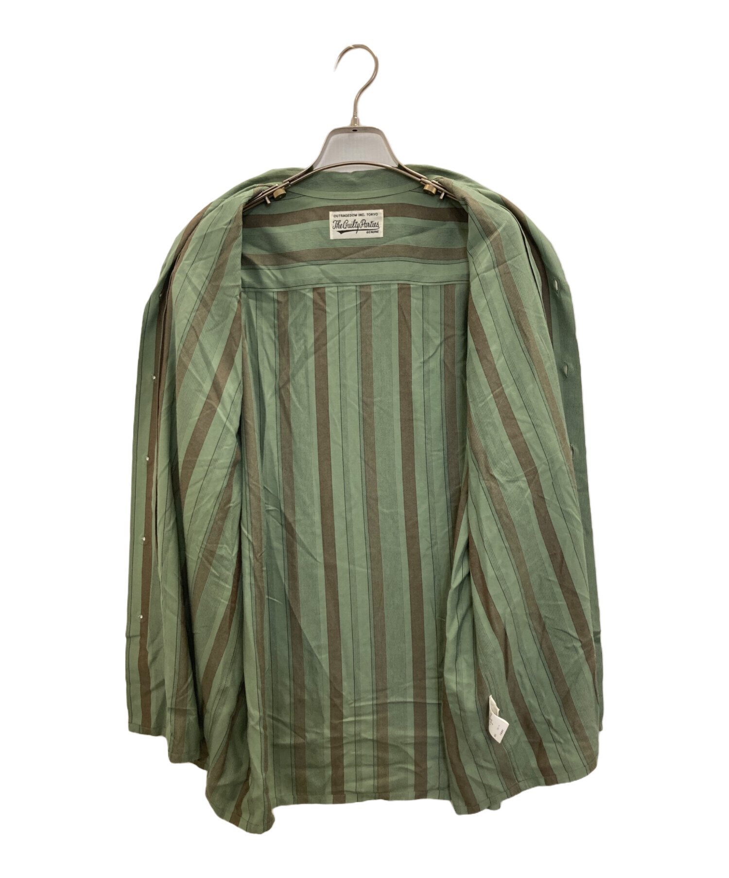 ワコマリア　ストライプシャツ グリーン　サイズL 美品 WACKO MARIA/ワコマリア/STRIPED OPEN COLLAR SHIRT L/S/ストライプ