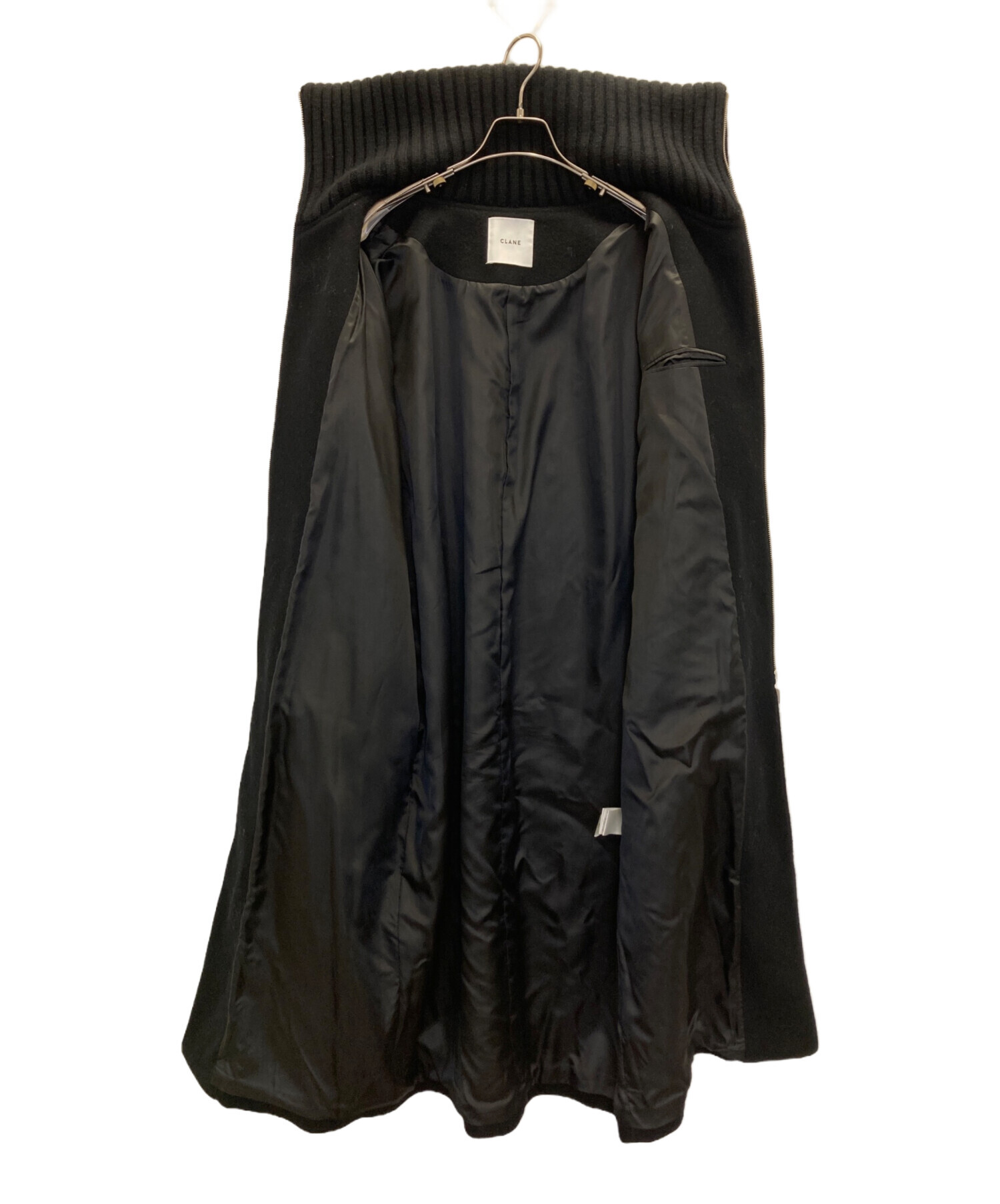 中古・古着通販】CLANE (クラネ) RIB COLLAR WOOL LONG COAT ブラック