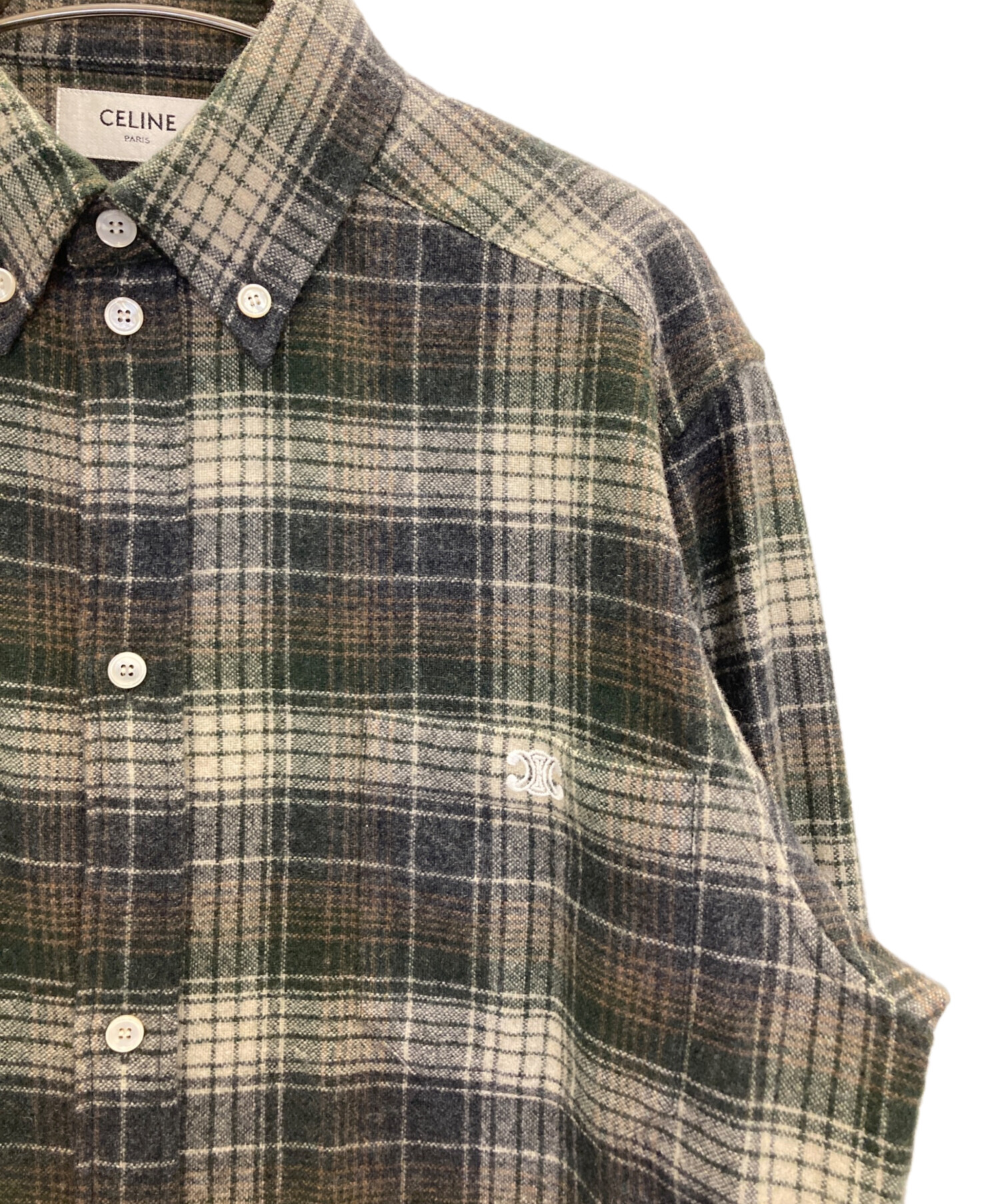 中古・古着通販】CELINE (セリーヌ) ウールチェックシャツ グリーン