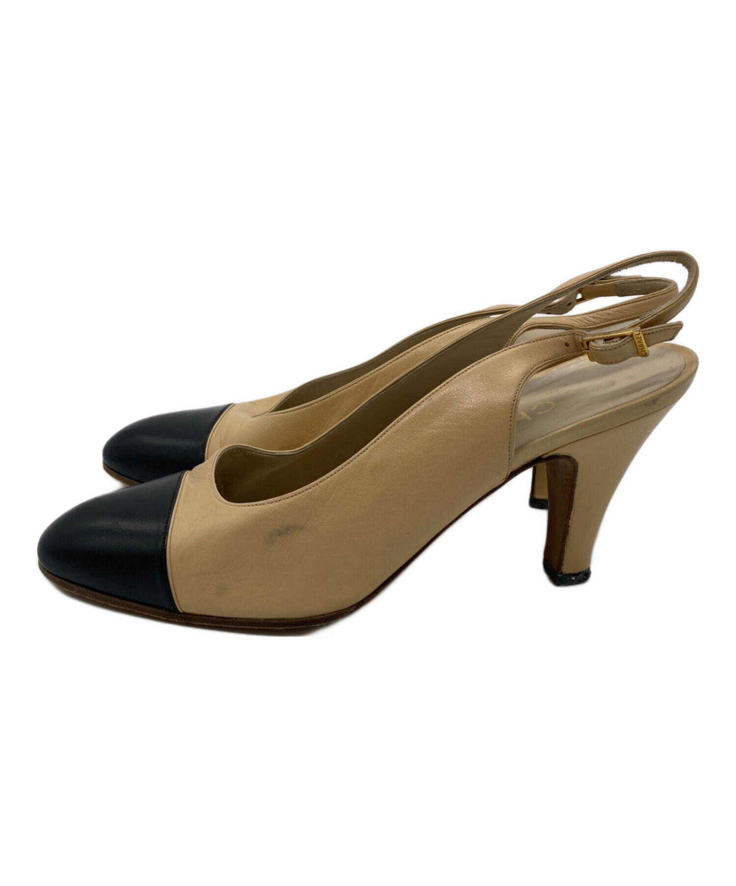 ク*ロ様 【未使用】CHANEL ベージュ/ブラック パンプス 緑屋質屋】シャネル G31321 パンプス #36C レザー/ベージュxブラック