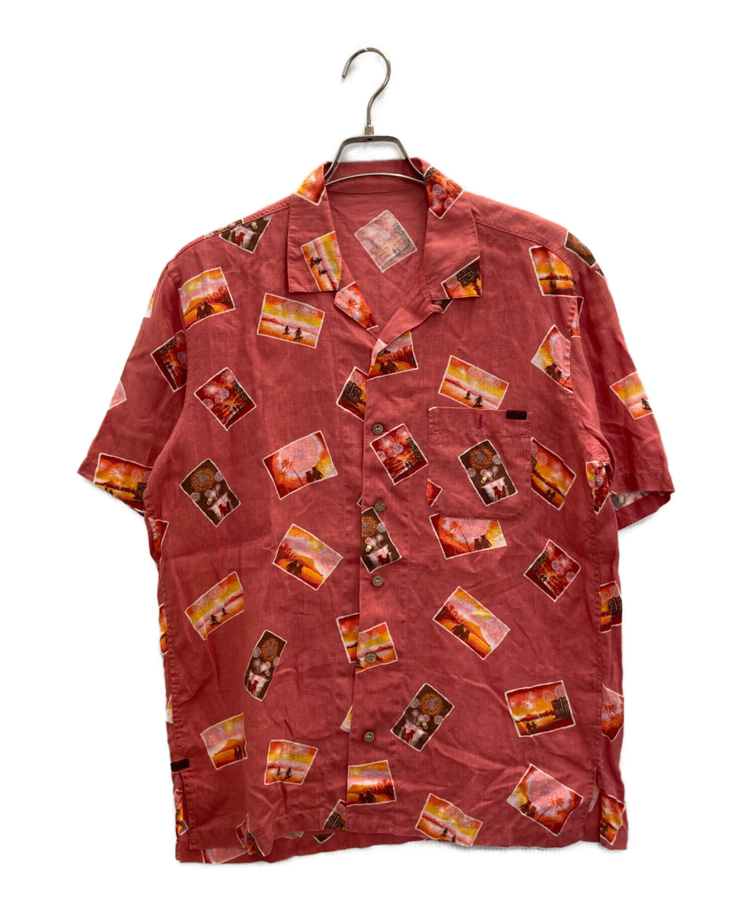 中古・古着通販】PAPAS (パパス) リネンアロハシャツ レッド サイズ:M