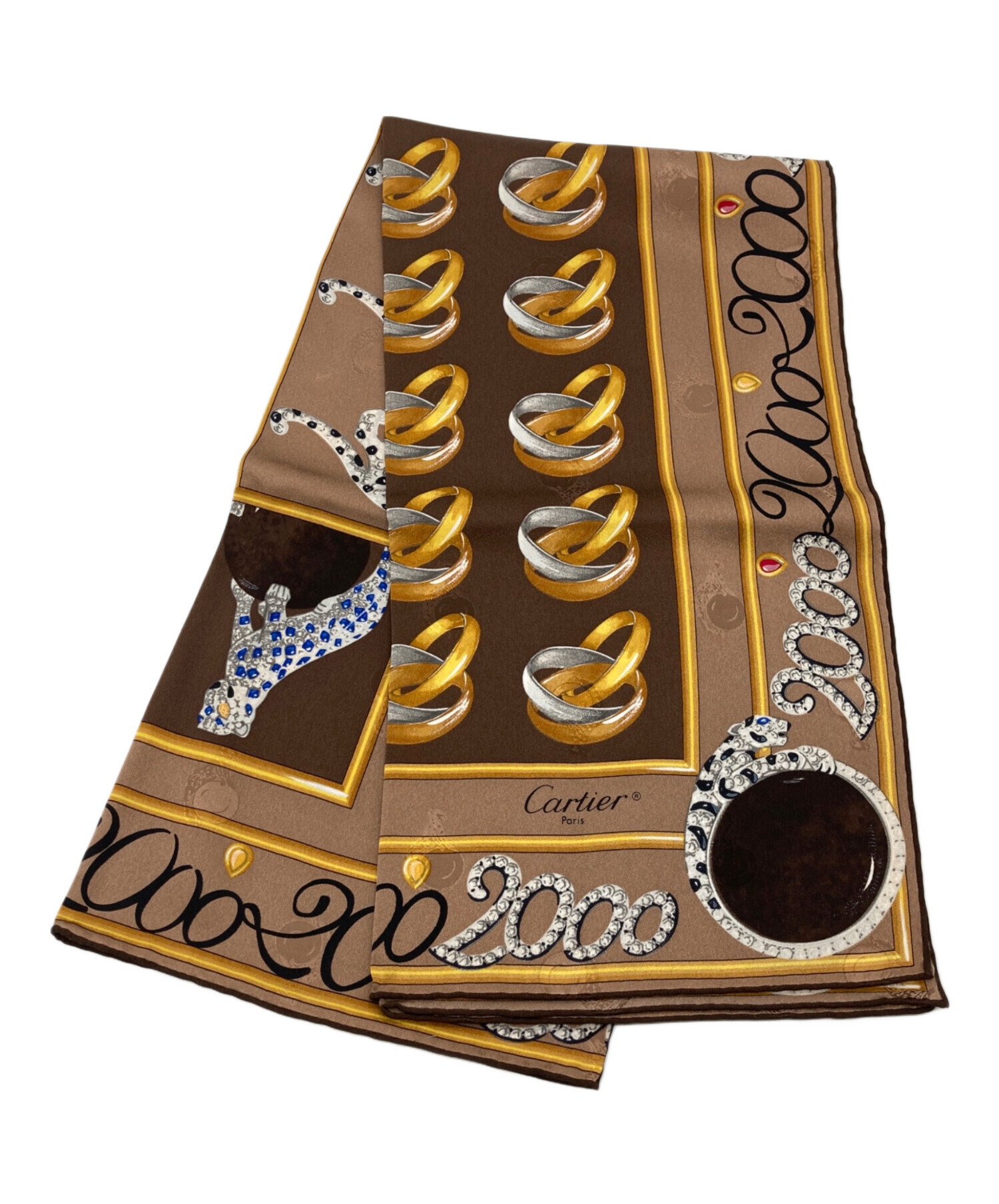 197 Cartier カルティエ スカーフ 新品未使用品 タグ付き 中古・古着通販】Cartier (カルティエ) シルクスカーフ ブラウン