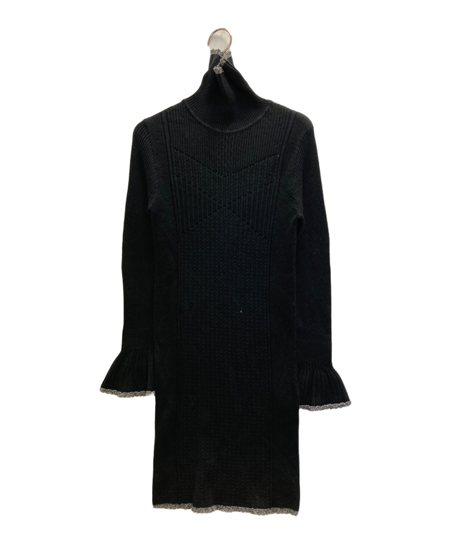 中古・古着通販】rurumu (ルルムウ) ニットワンピース ブラック サイズ 