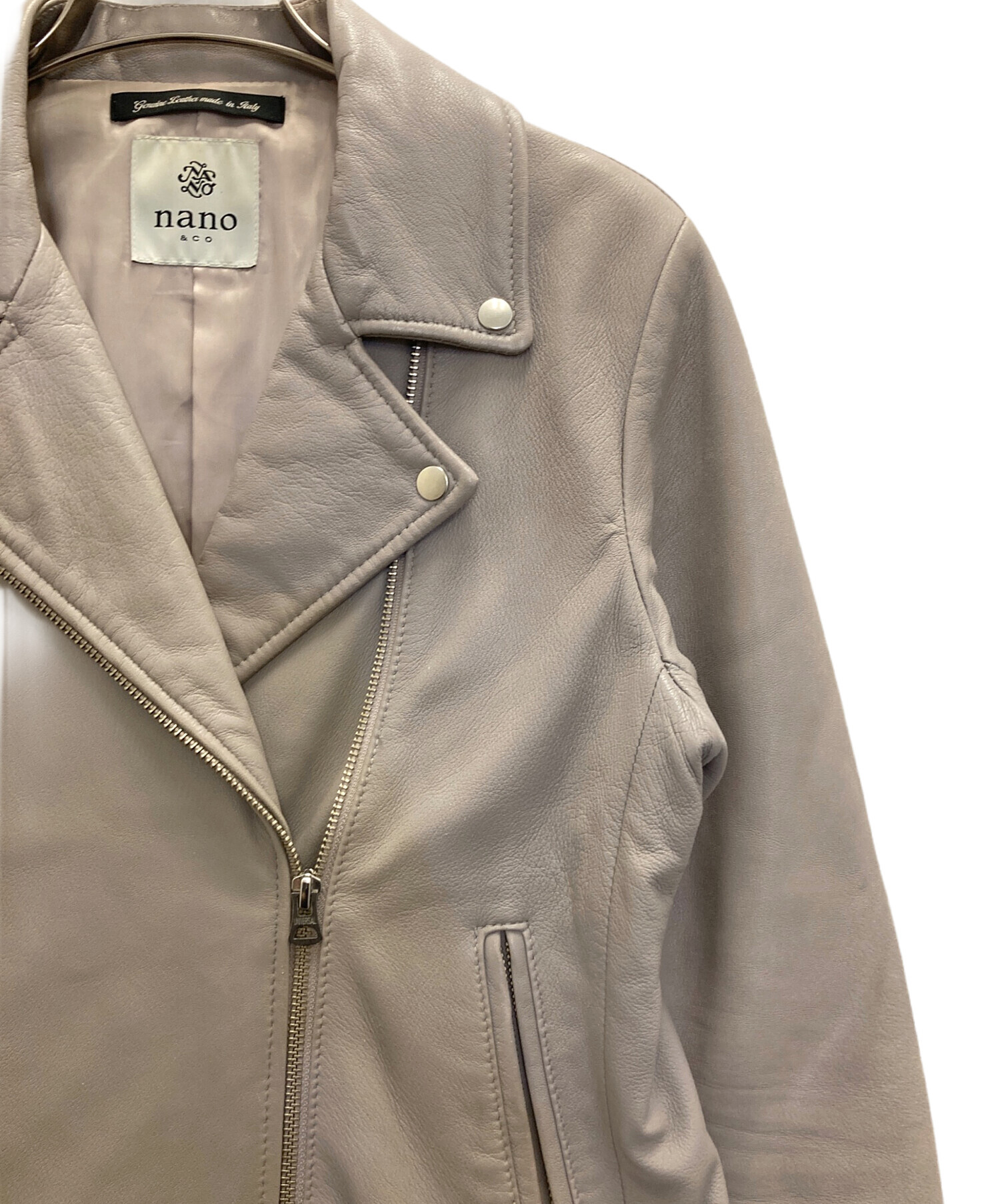 美品 ナノユニバース ダブルライダース ラムレザー 希少色 カーキ Lサイズ 中古・古着通販】nano・universe (ナノ・ユニバース) ラムレザーダブル