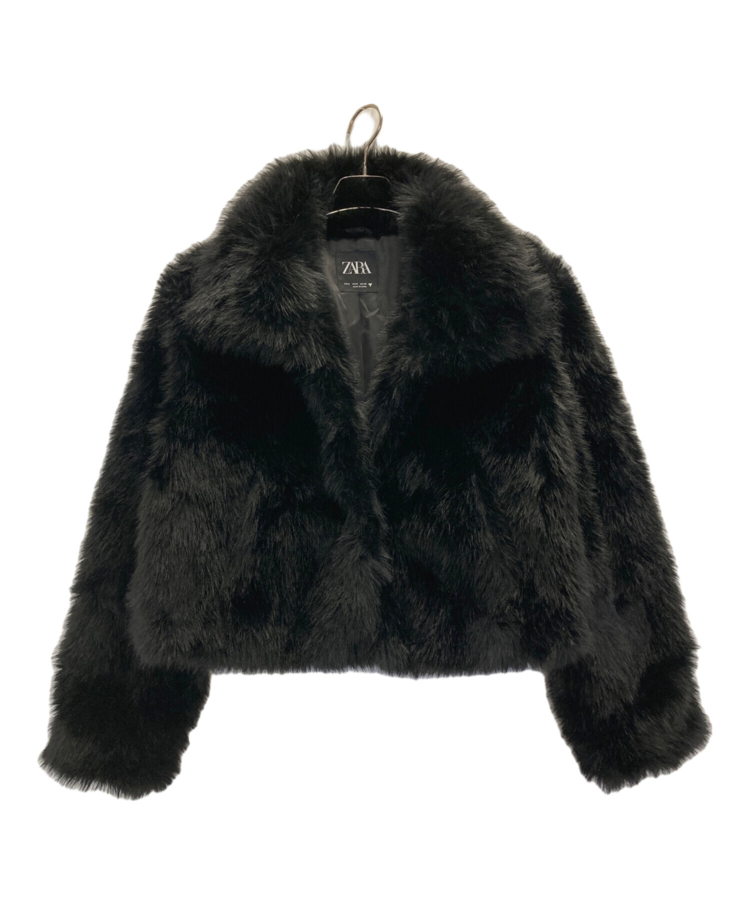 【希少Lサイズ】ZARA ザラ フェイクファー ジャケット ブラック　ブルゾン 中古・古着通販】ZARA (ザラ) スタンドカラーFファージャケット