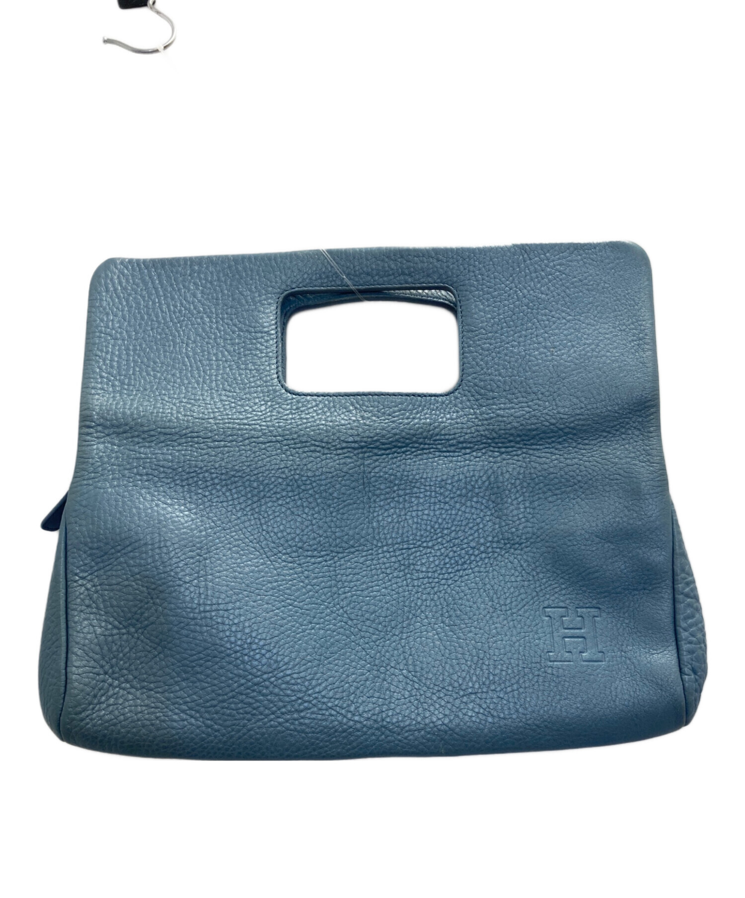 極美品　HIROFU ヒロフ　ランポ　ハンドバッグ　ロゴ刻印　レザー　ブルー 極美品 HIROFU ヒロフ ランポ ハンドバッグ ロゴ刻印 レザー ブルー