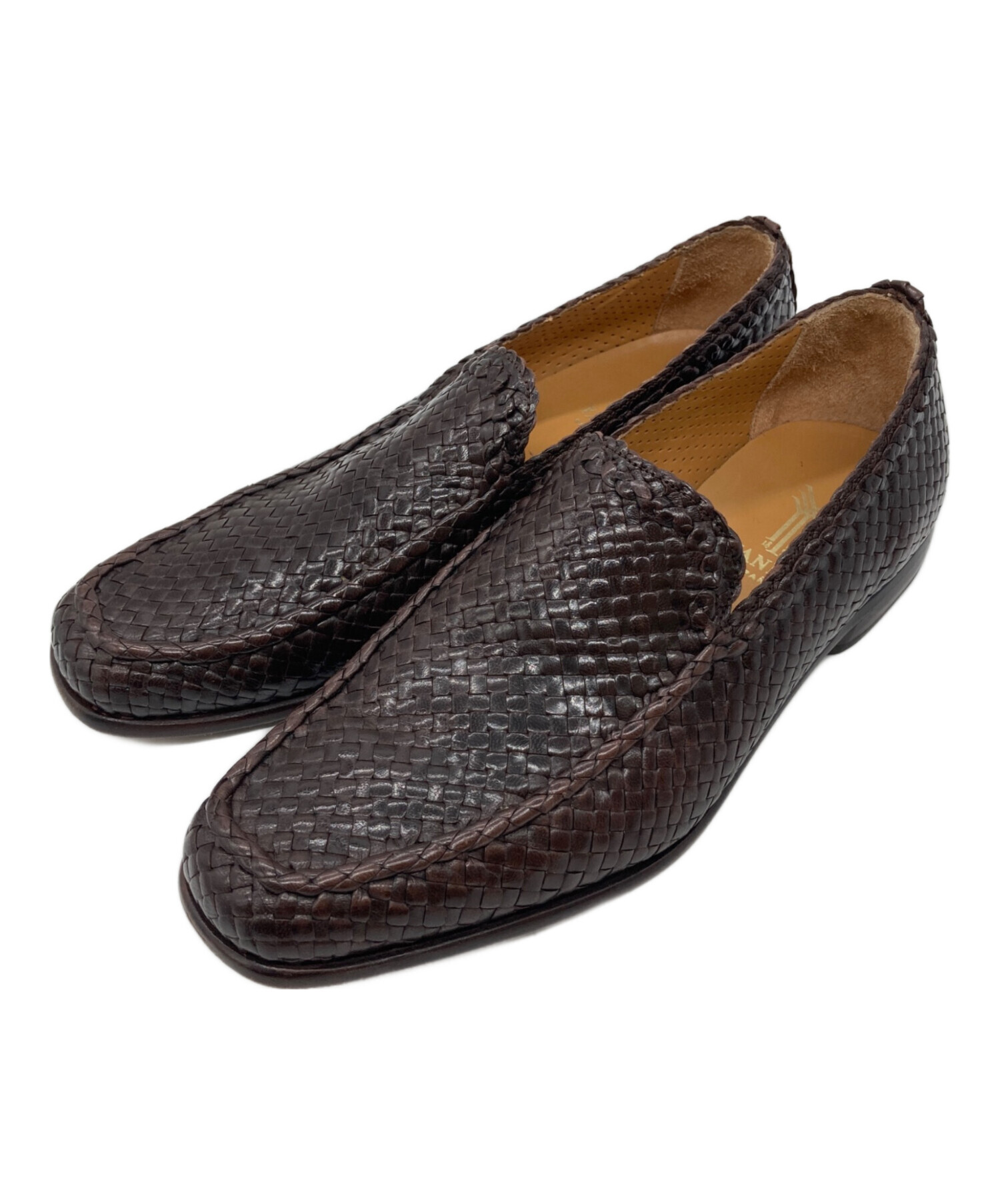 ○ヤンコ YANKO 牛革 ローファー スリッポン レザーソール グッドイヤーウェルト製法 メンズ 【中古】 中古 中古・古着通販】YANKO (ヤンコ) イントレチャートローファー ブラウン