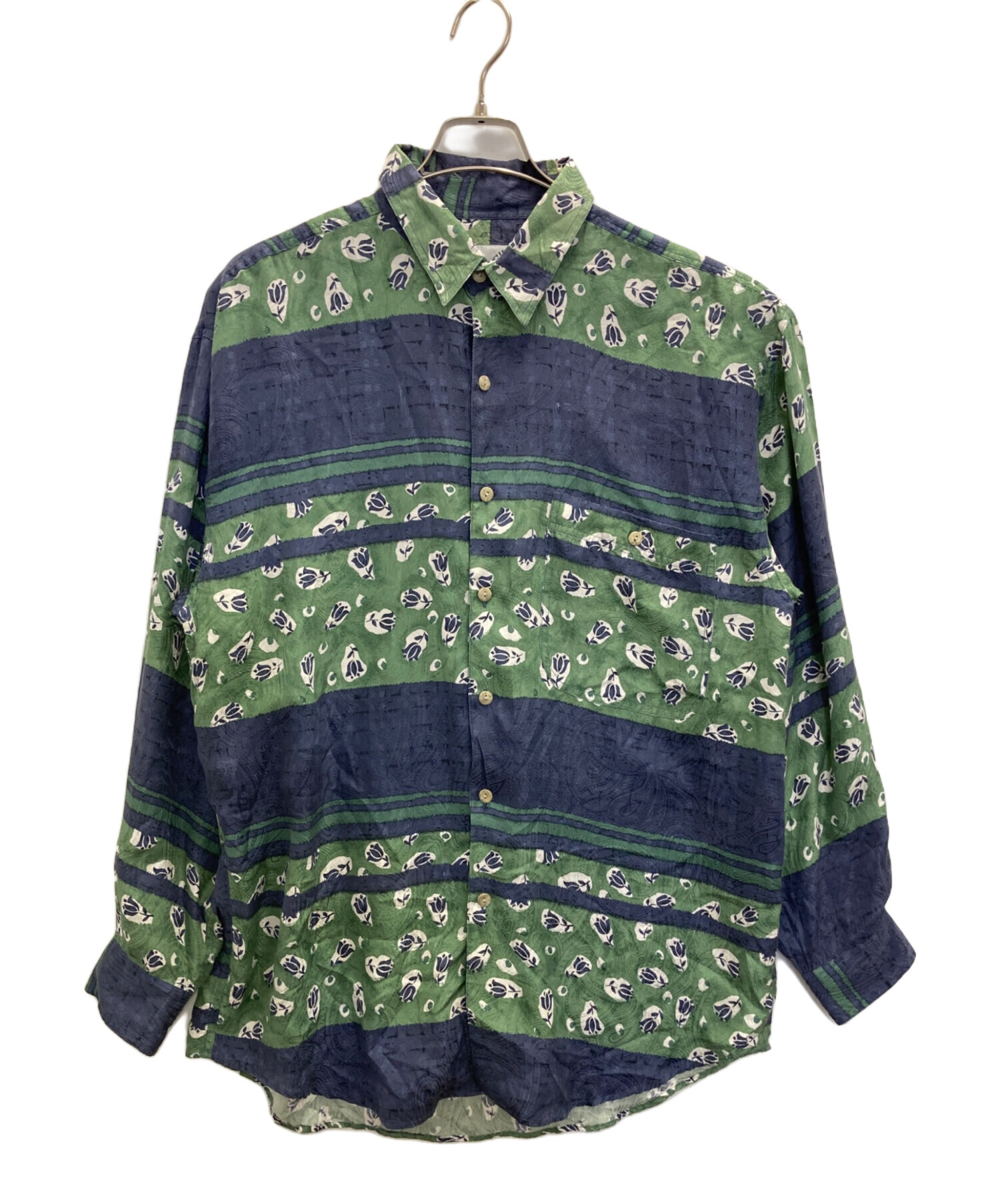 GOOUCH シルク 長袖柄シャツ 中古・古着通販】goouch (グーチ) 80s 総柄シルクシャツ ブルー サイズ