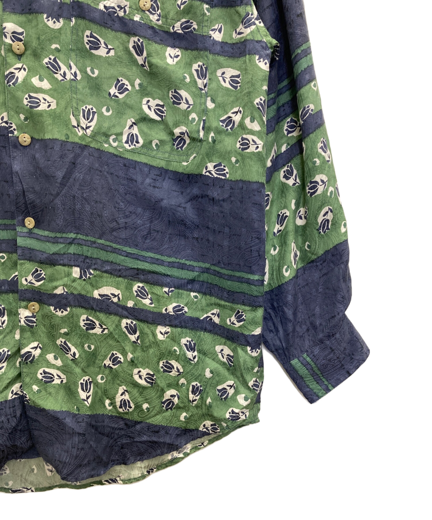 中古・古着通販】goouch (グーチ) 80s 総柄シルクシャツ ブルー サイズ