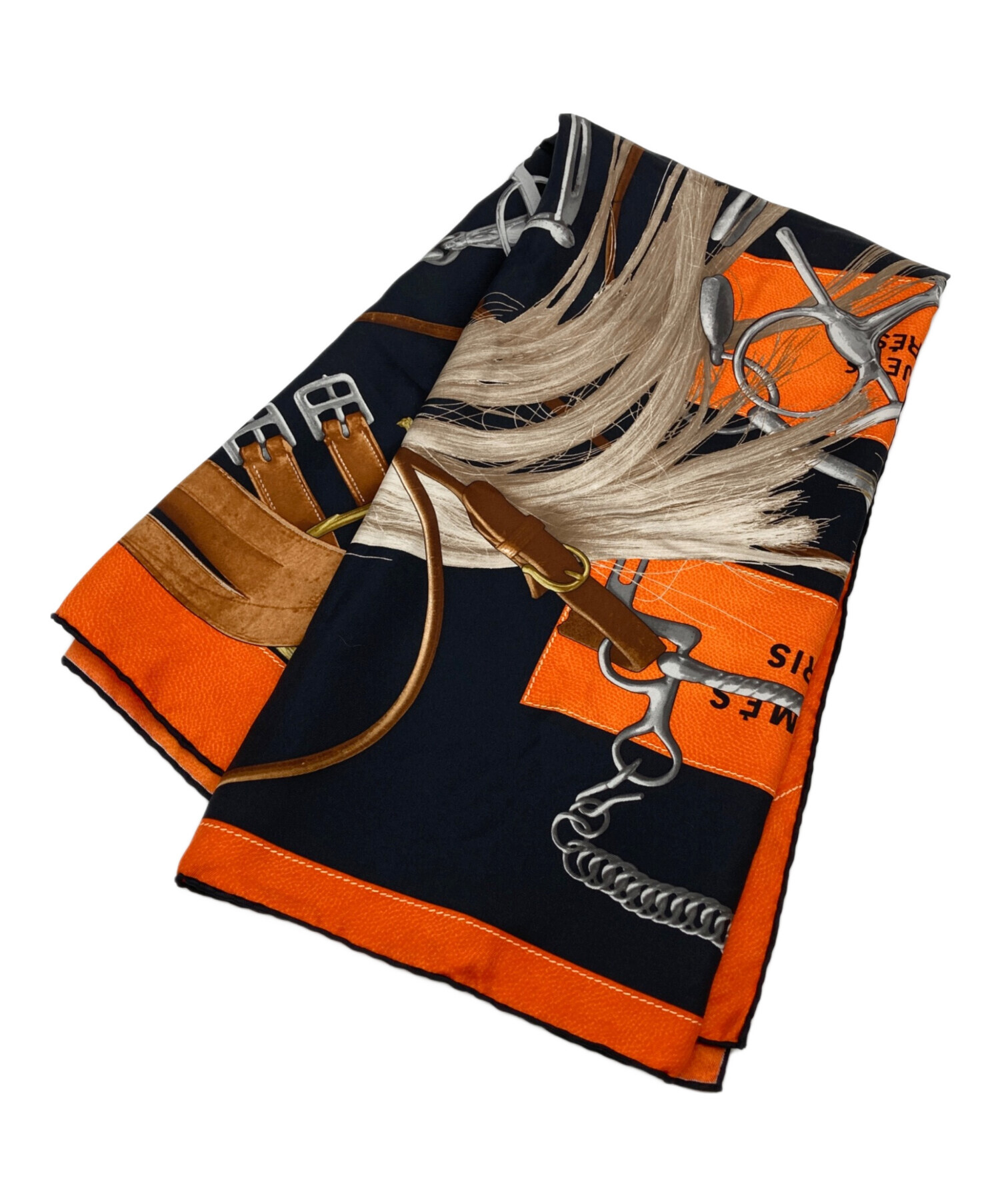 中古・古着通販】HERMES (エルメス) スカーフ ブラック×オレンジ