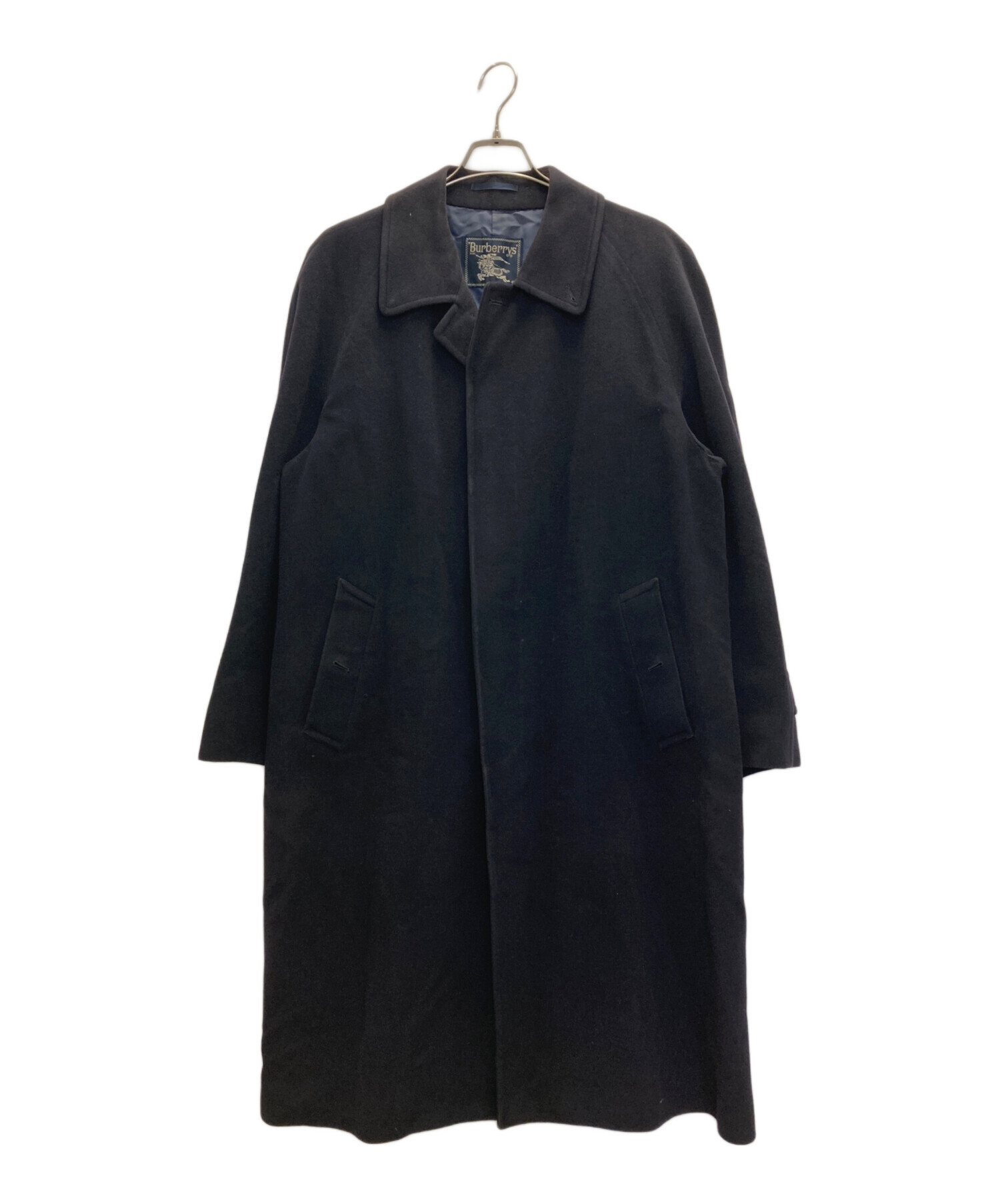 英国製 80s Burberry's 厚手カシミヤ100%比翼ロングコート紺 中古