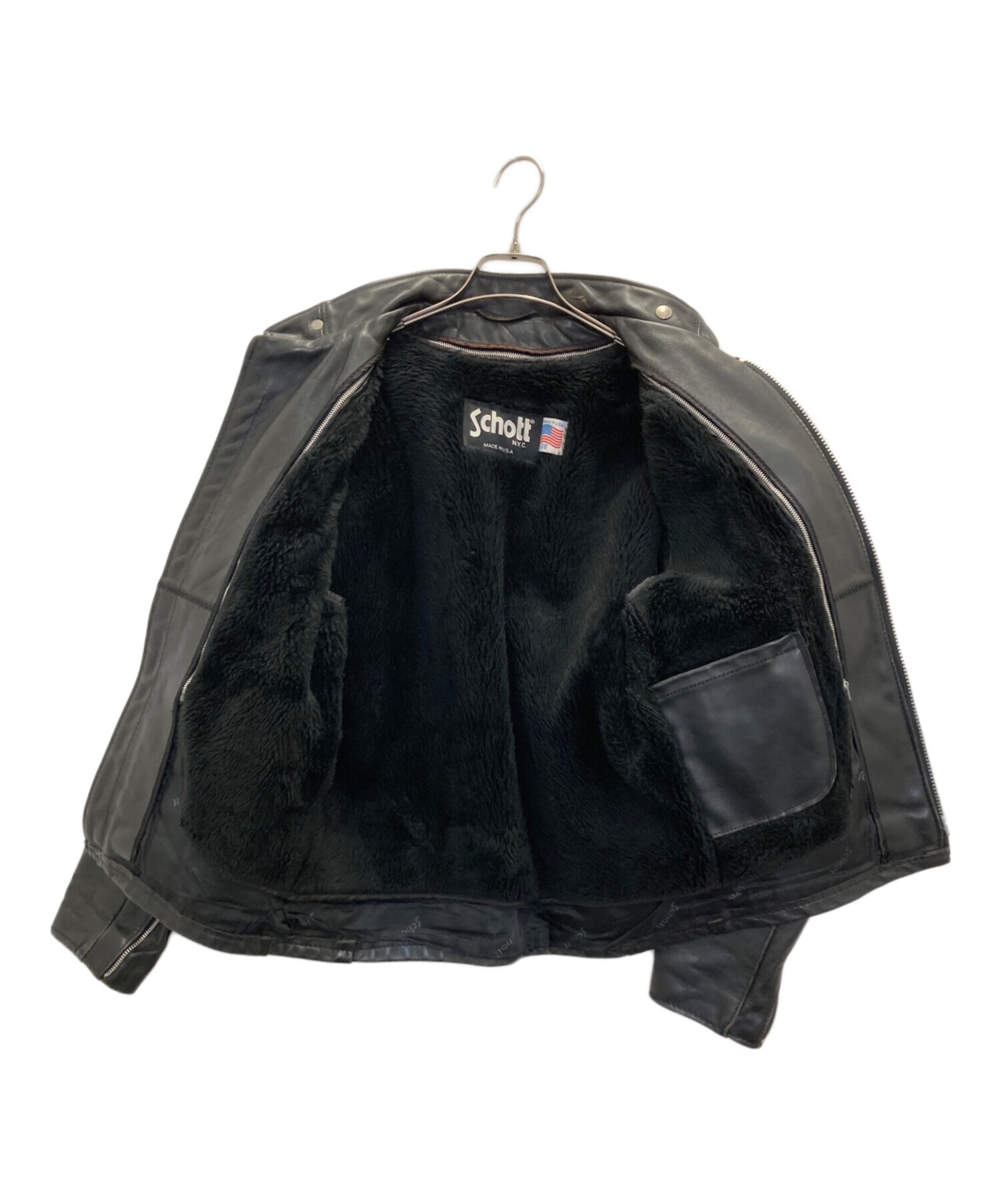 38 Schott レザージャケット ブラック 38 古着 中古・古着通販】Schott (ショット) シングルライダースジャケット