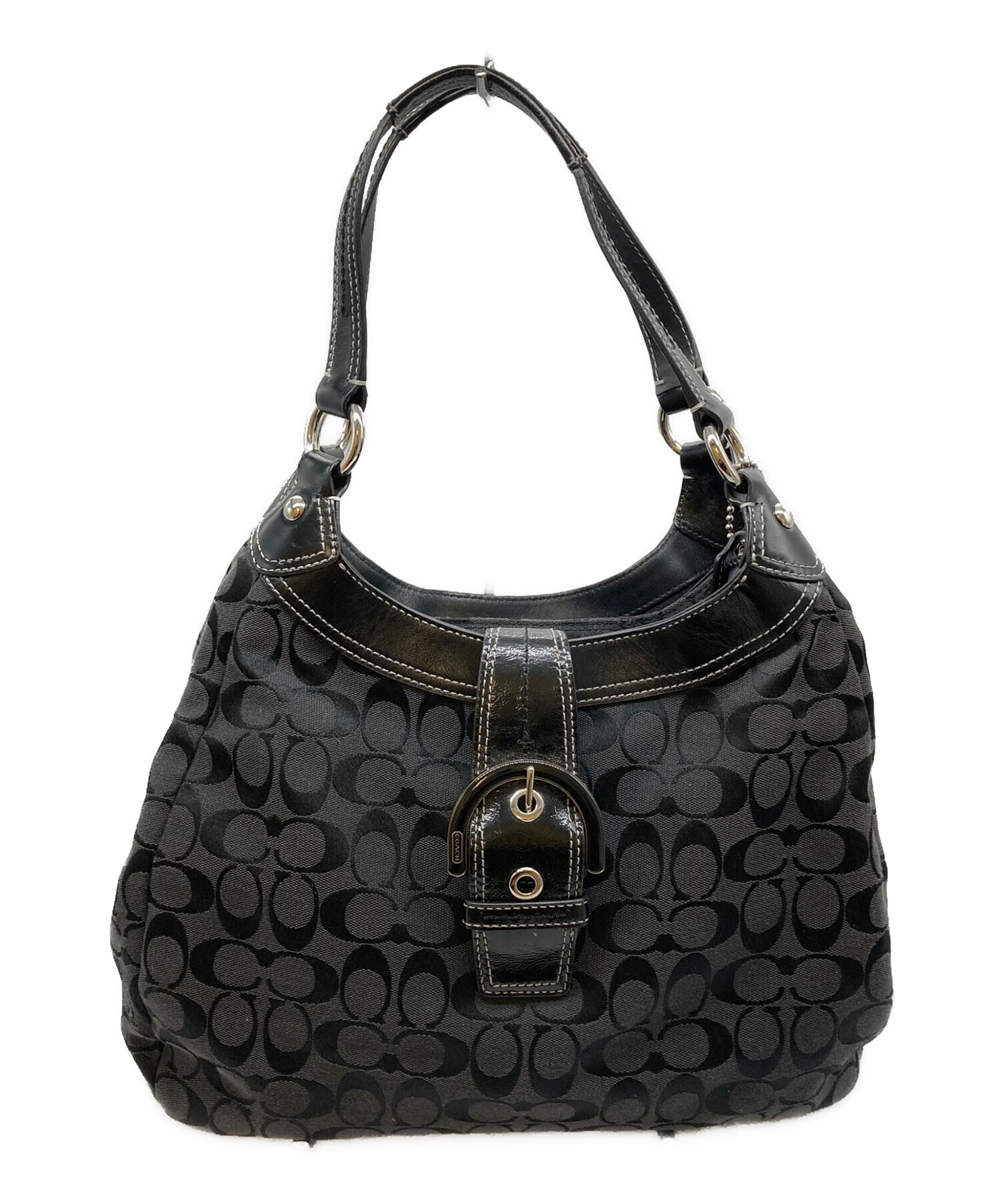 COACH トートバッグ ソーホー シグネチャー ホーボー ブラック 中古・古着通販】COACH (コーチ) ソーホーシグネチャートートバッグ