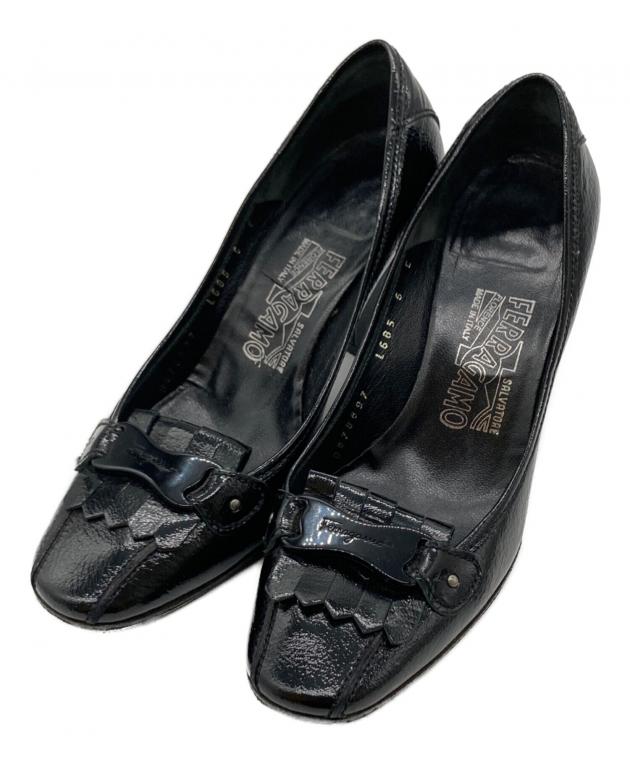 あ*こ様 Ferragamo ブラックレザー パンプス 中ヒール 中古・古着通販】Salvatore Ferragamo (サルヴァトーレ フェラガモ