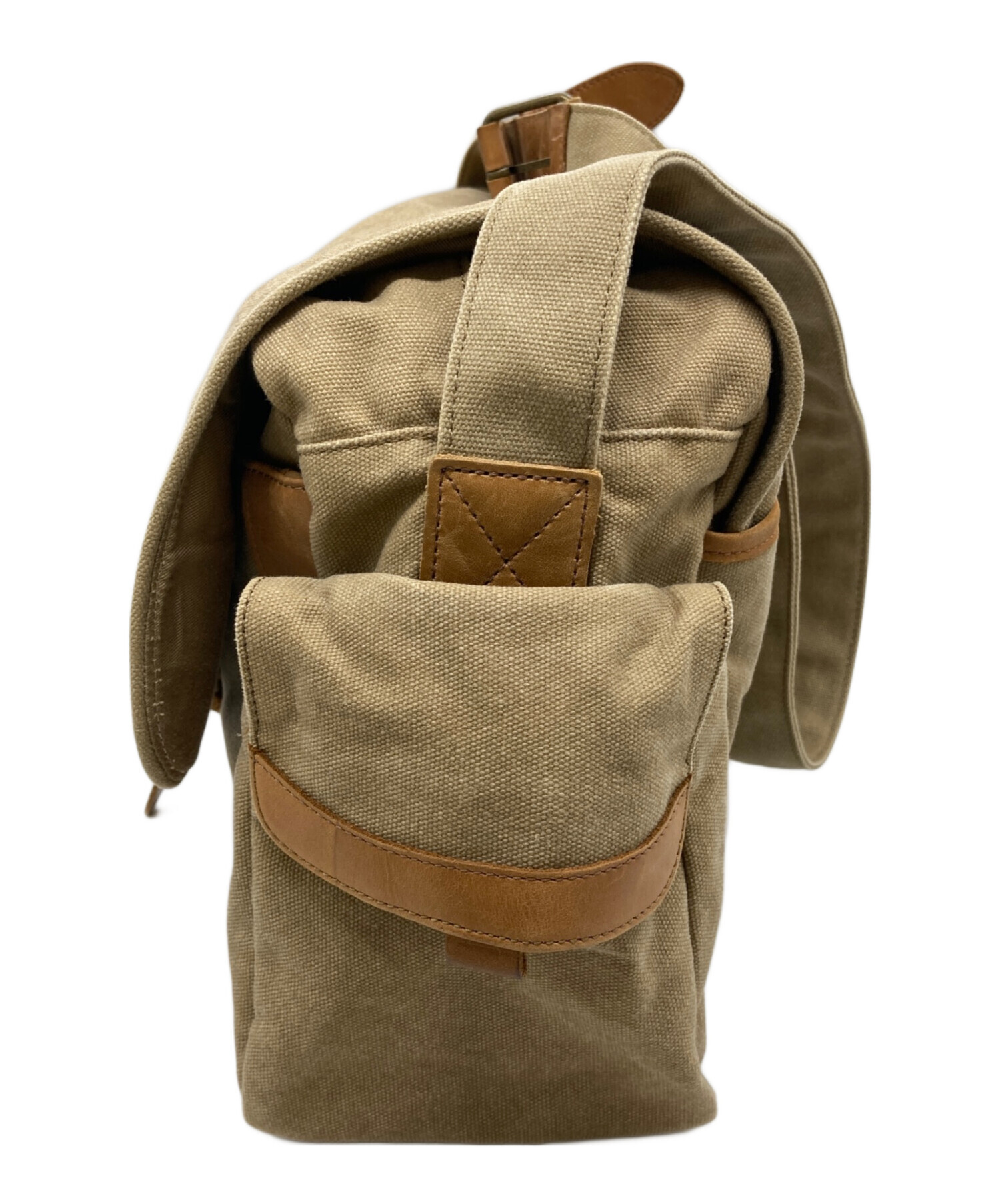 LLbean ベージュ キャンバス レザー メッセンジャーバッグ 中古・古着通販】L.L.Bean (エルエルビーン) メッセンジャーバッグ