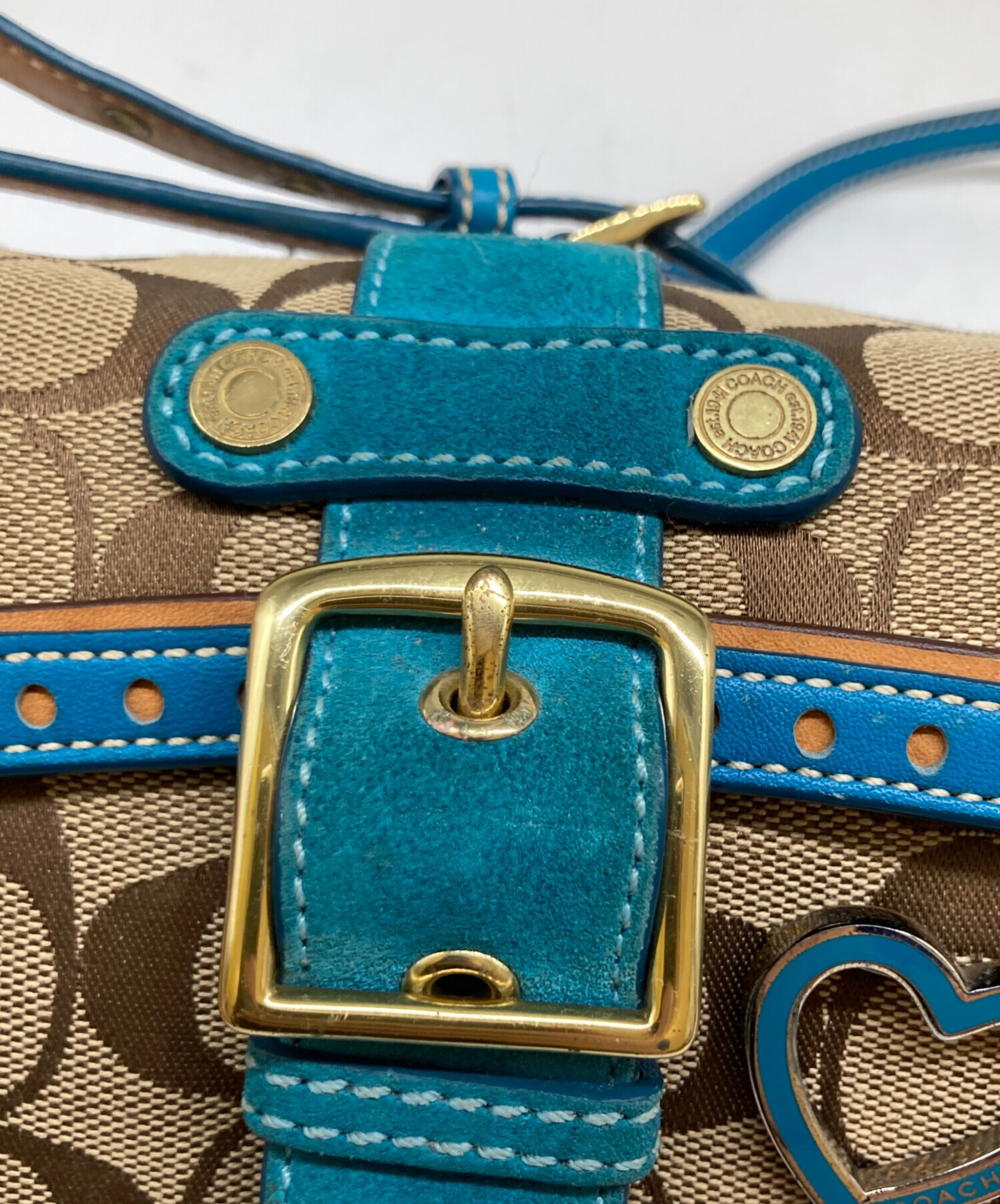 中古・古着通販】COACH (コーチ) ショルダーバッグ ブラウン×ブルー 