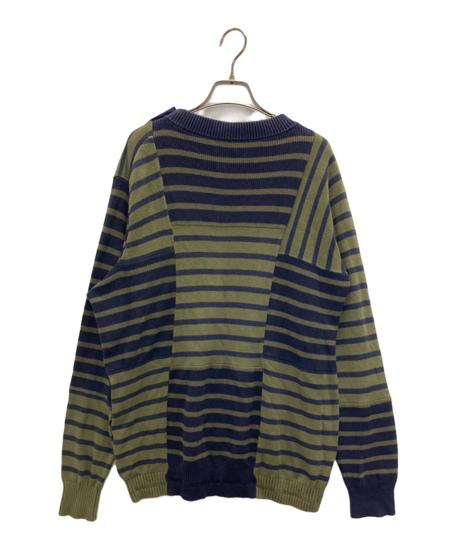 sacai サカイ ニット・セーター S カーキ 【古着】【中古】【送料無料】 中古・古着通販】sacai (サカイ) ボーダーニット ネイビー×オリーブ