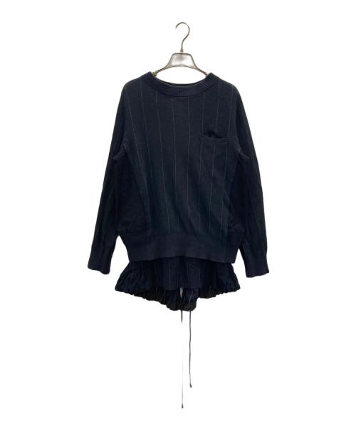 Sacai Luck 異素材ドッキング ワンピース ジップ フリル サカイ2 中古・古着通販】sacai (サカイ) 異素材ドッキングワンピース ネイビー
