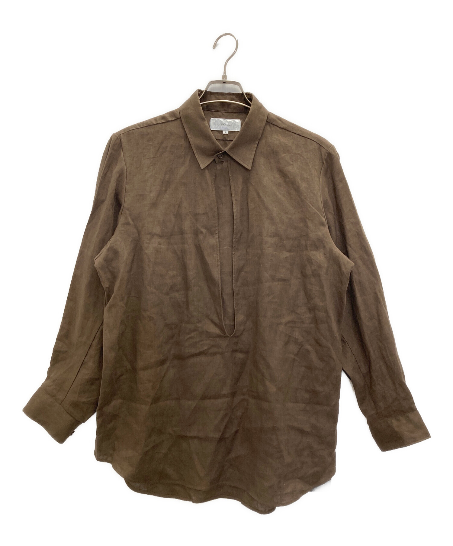 FOLL washed linen skipper shirt サイズ2 中古・古着通販】FOLL (フォル) washed linen skipper shirt ブラウン