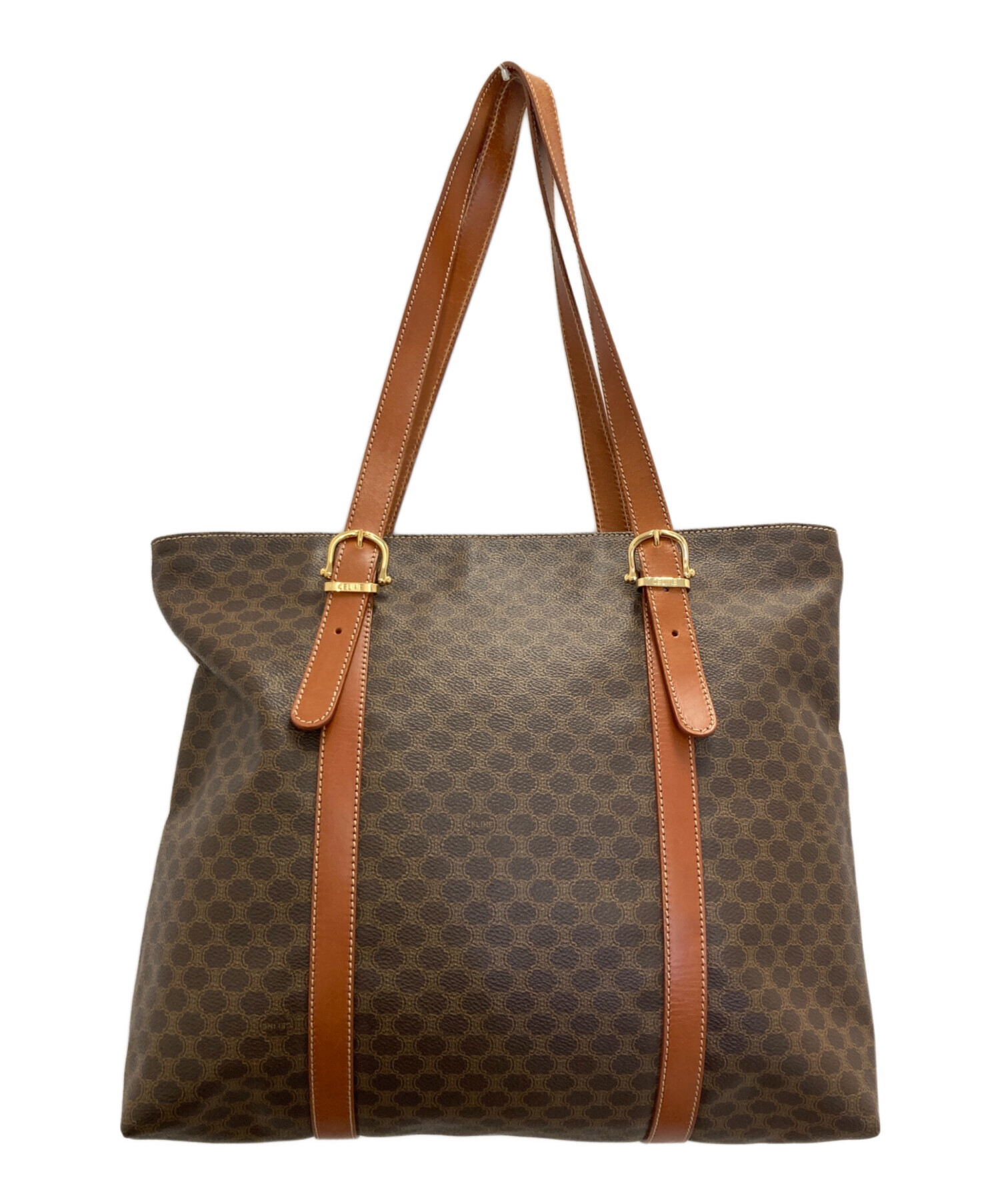 CELINE　マカダム柄ショルダートートバッグ　綺麗ですがカビ臭有り　　中古品 中古・古着通販】CELINE (セリーヌ) マカダム柄トートバッグ ブラウン