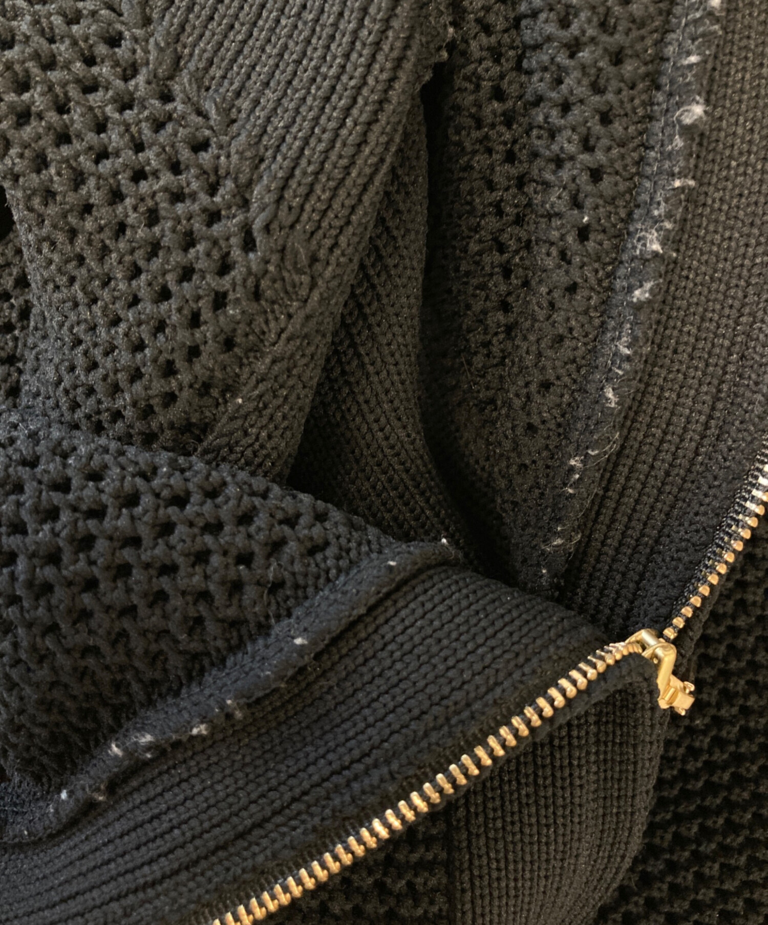 CULLNI ハーフジップ メッシュ ニット ポロシャツ 中古・古着通販】CULLNI (クルニ) メッシュニットポロシャツ ブラック