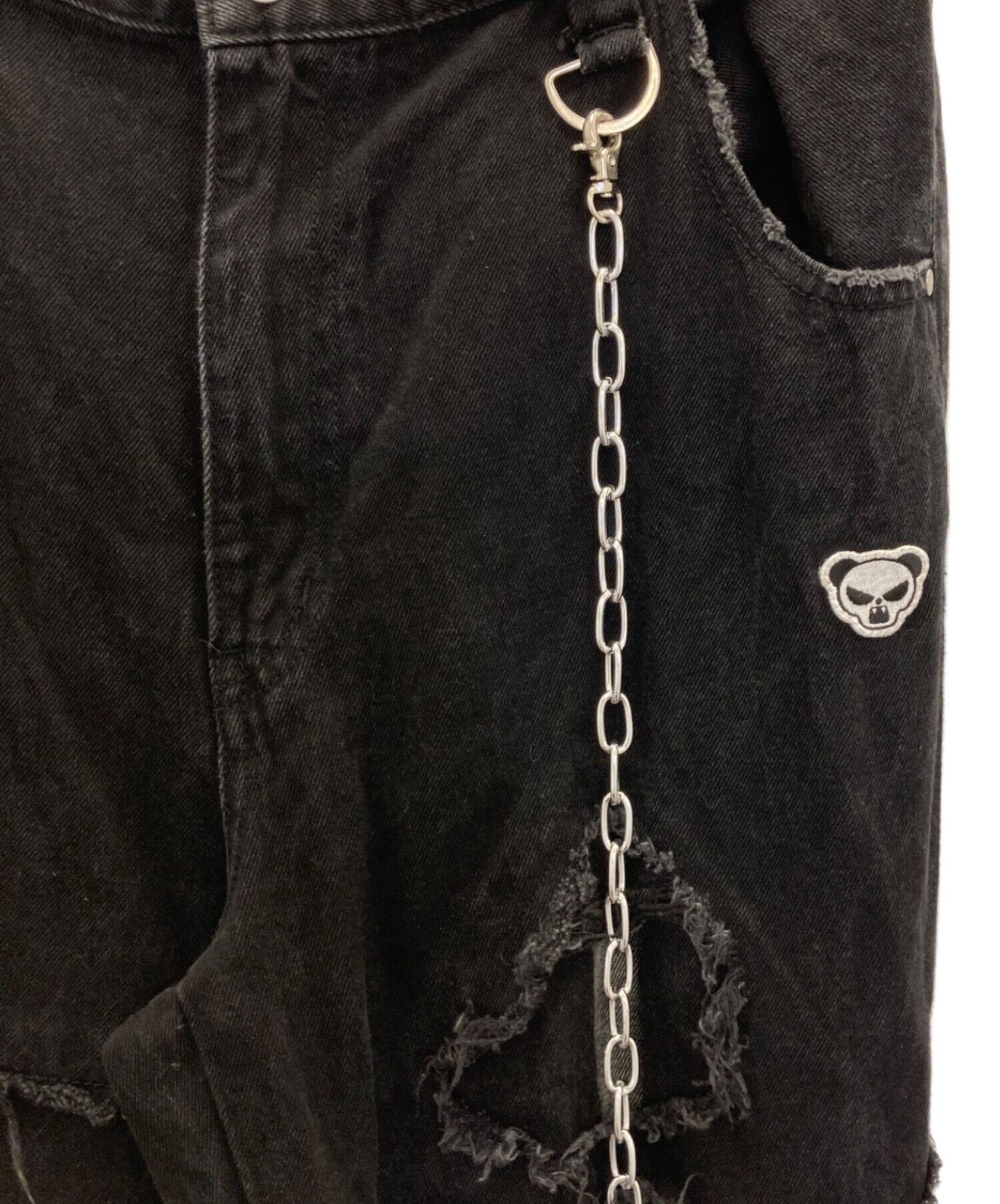 中古・古着通販】GAMCHU (ガムチュ) 半壊卍壊デニムパンツ ブラック