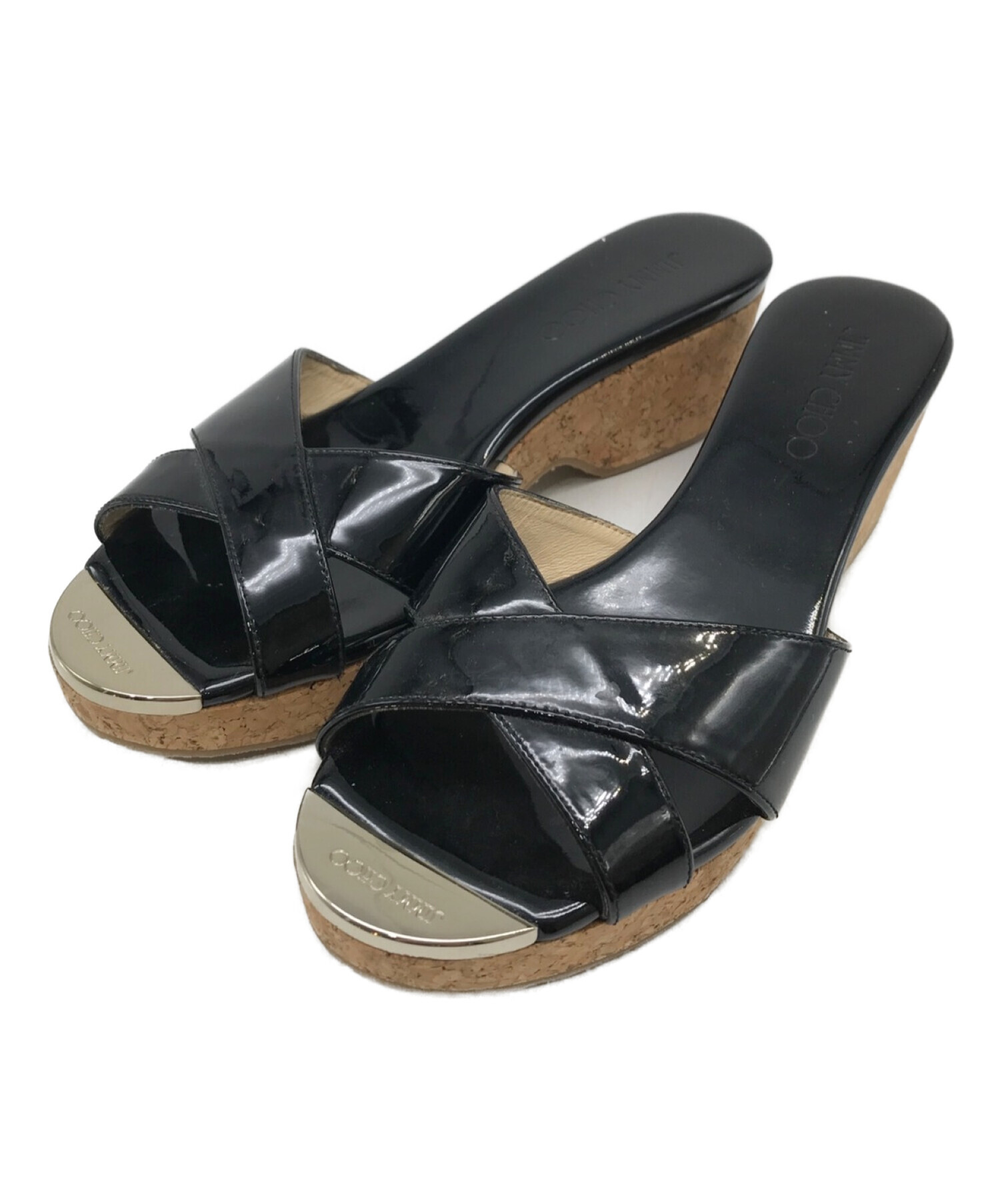 中古・古着通販】JIMMY CHOO (ジミーチュウ) コルクサンダル ブラック 