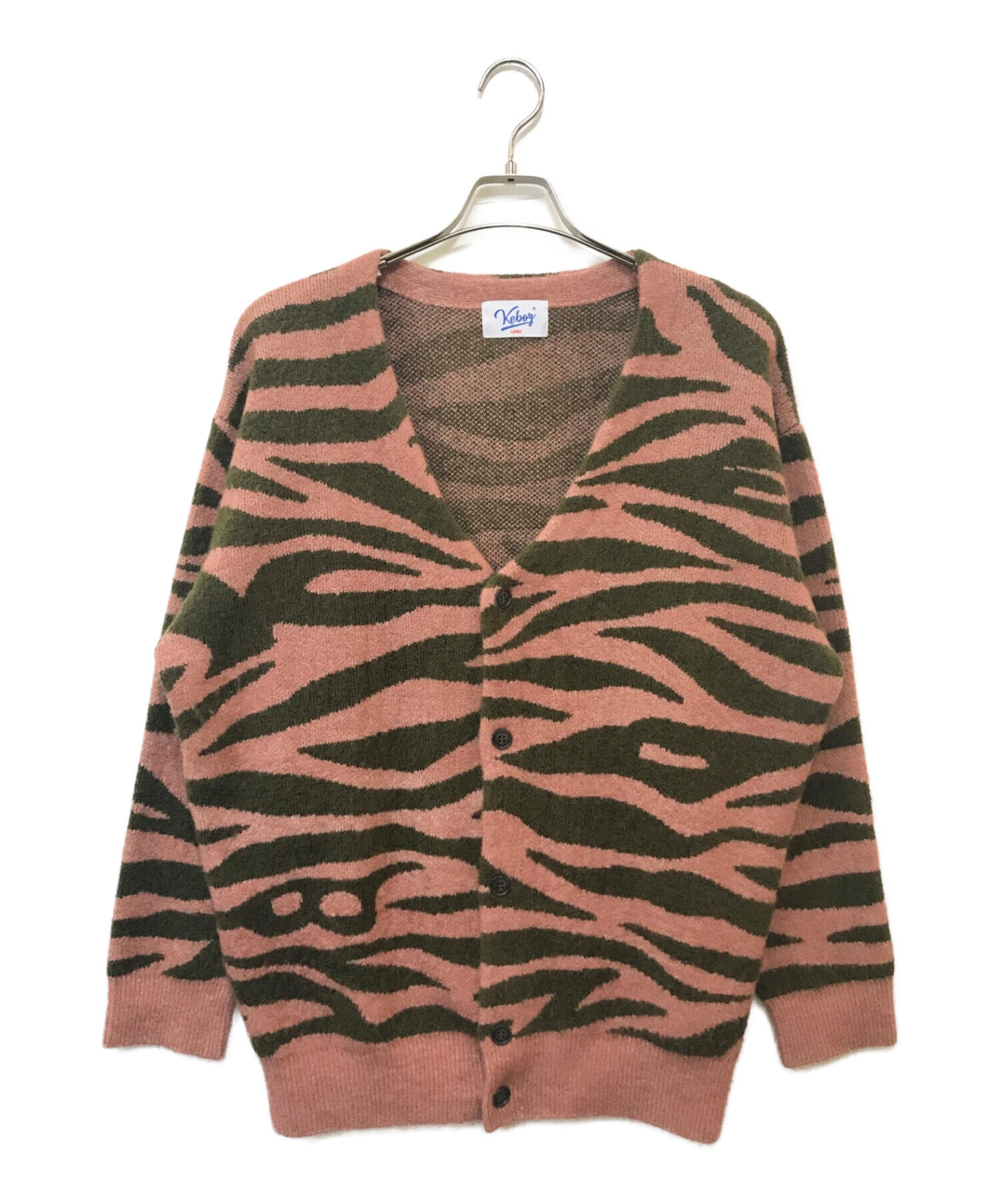 中古・古着通販】KEBOZ (ケボズ) ZEBRA KNIT CARDIGAN ブラウン×ピンク 