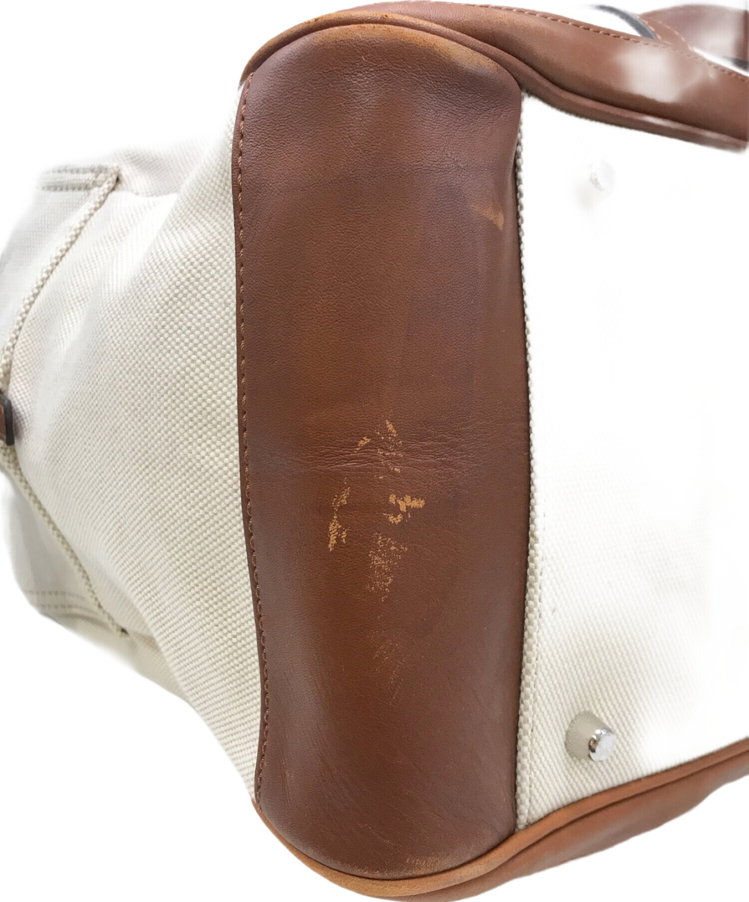【COACH】ボストンバッグ アイボリーブラウン 中古・古着通販】COACH (コーチ) キャンバスボストンバッグ アイボリー