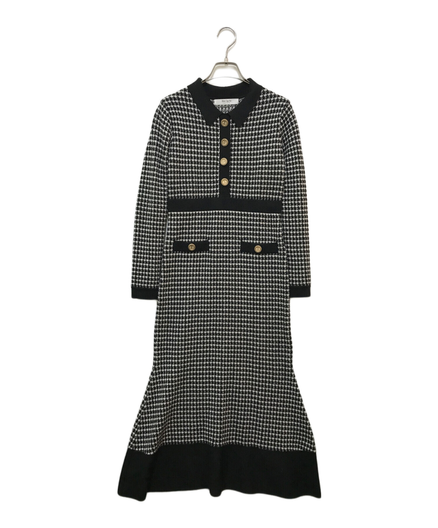 ハーリップトゥBuckingham Houndstooth knit dress 中古・古着通販】HER LIP TO (ハーリップトゥ) Buckingham Houndstooth