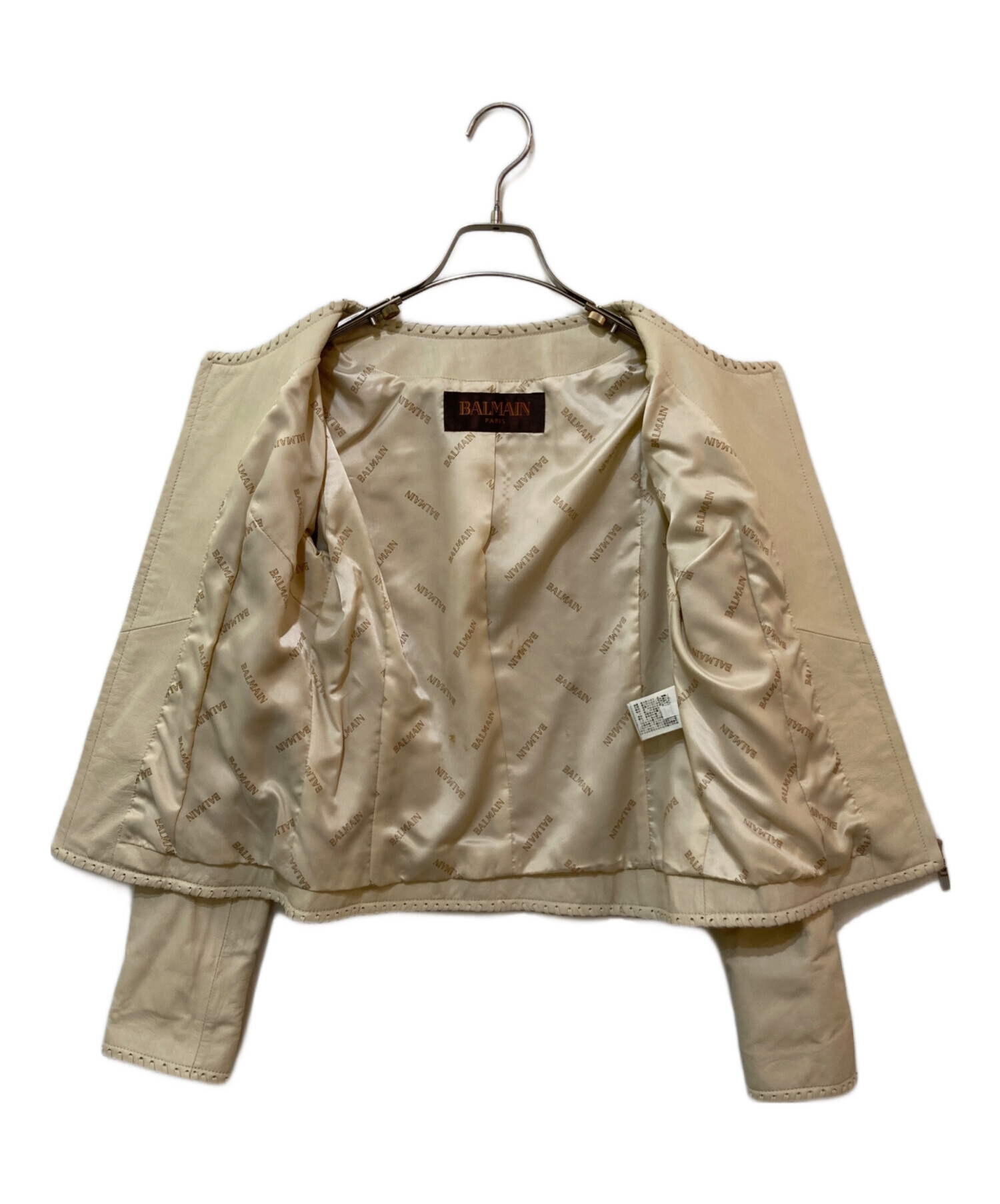 中古・古着通販】BALMAIN (バルマン) ラムレザーノーカラージャケット 