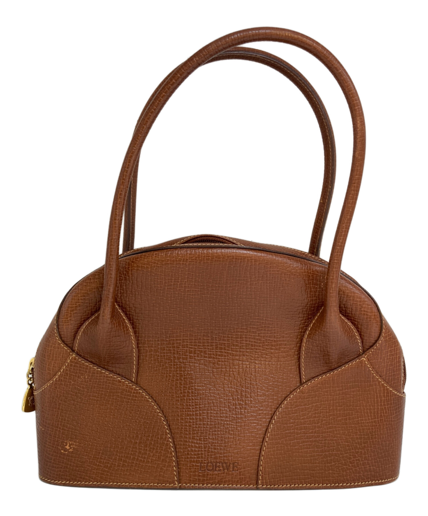 中古・古着通販】LOEWE (ロエベ) レザーハンドバッグ ブラウン 
