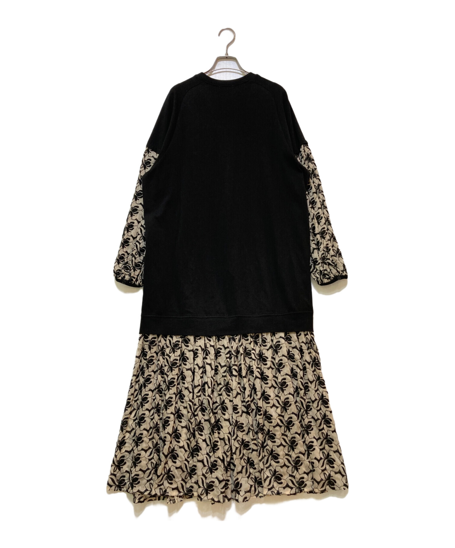 ワンピース clane フラワーレースミックスワンピース