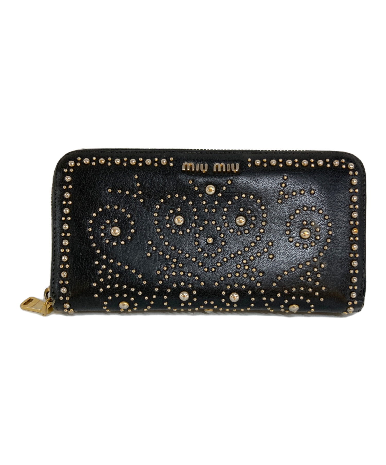 中古・古着通販】MIU MIU (ミュウミュウ) スタッズ長財布 ブラック